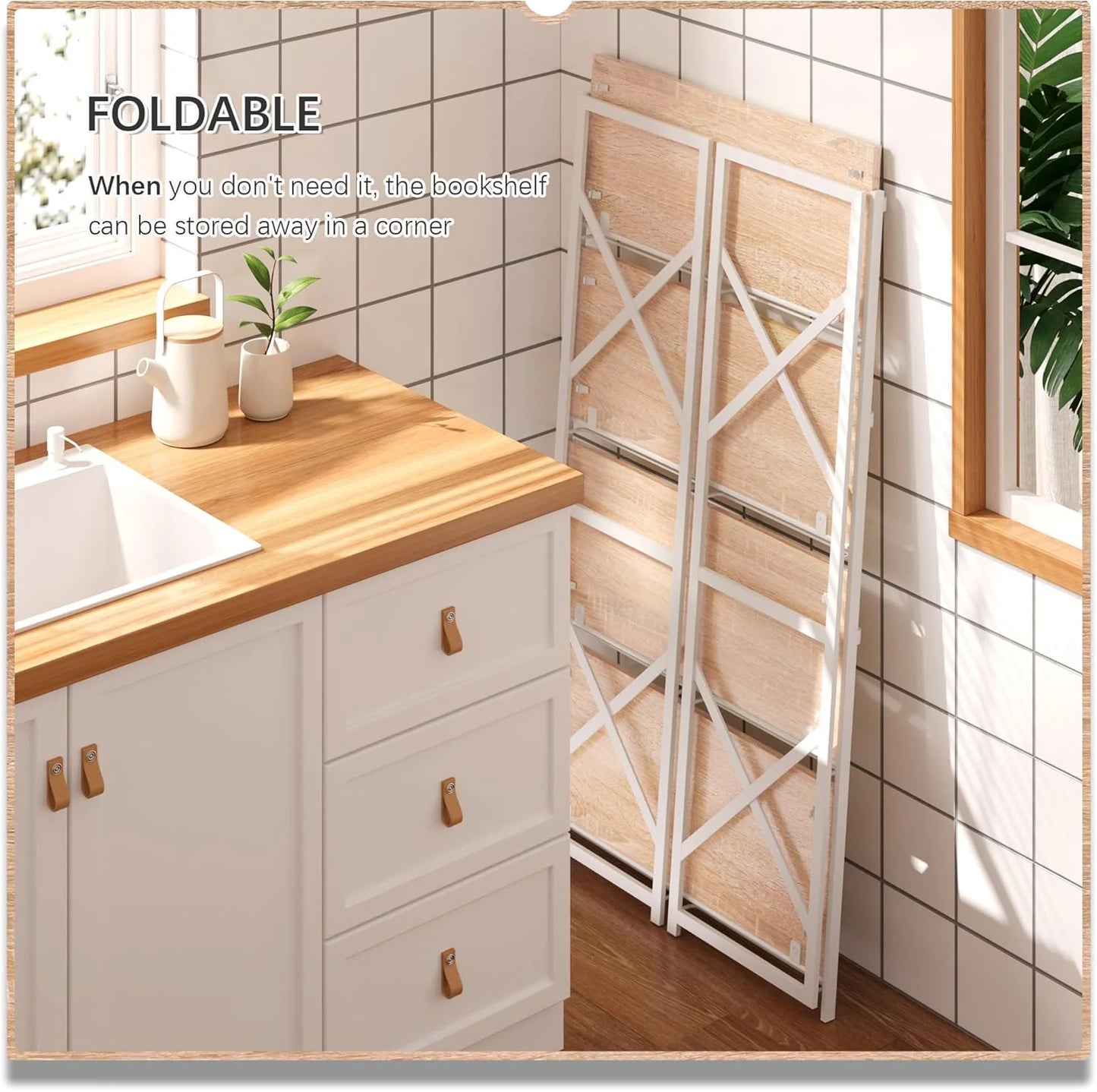 5 Tiers No Assembly Book Shelves 51.2" H Folding Bookshelf Bookcase