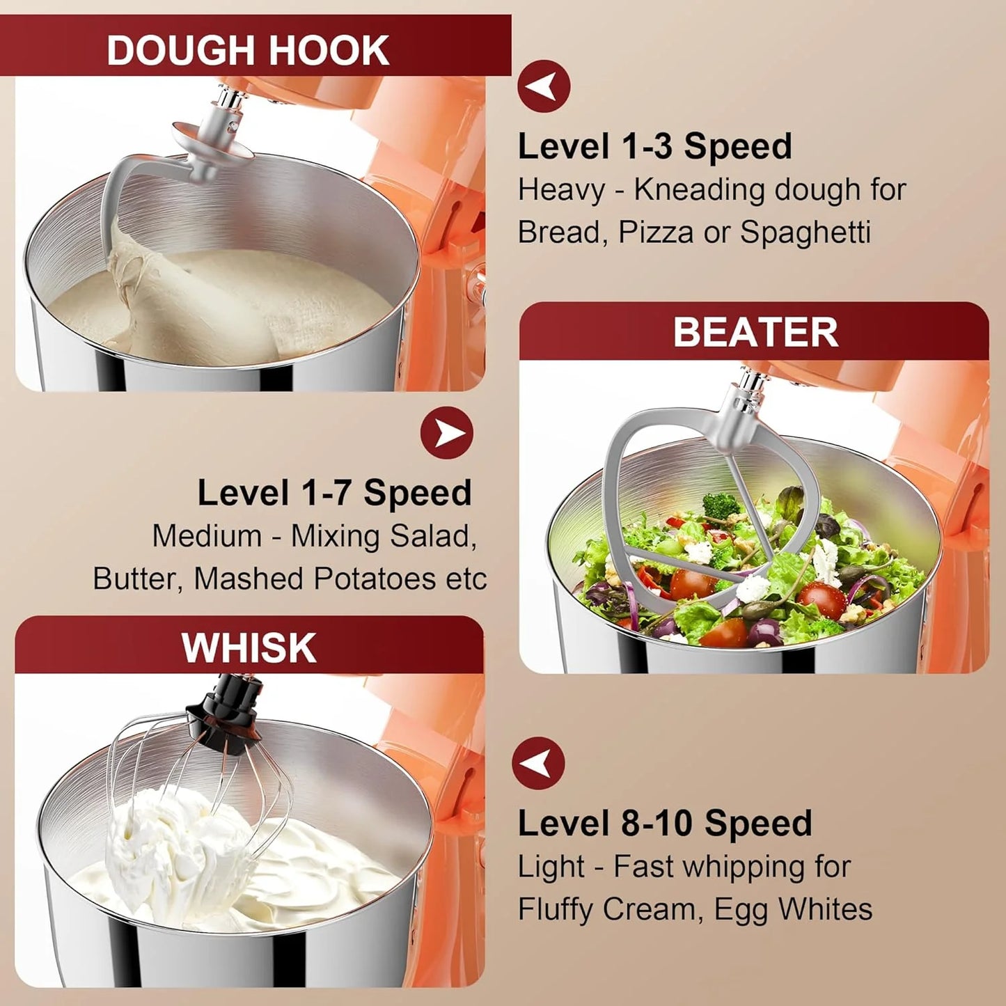 10-Speed Stand Mixer with 8-in-1 Splash Guard, Tilt Head, 6-Quart Stainless Steel Bowl + Dishwasher-Safe Dough Hook/Whisk/Blender/Scraper