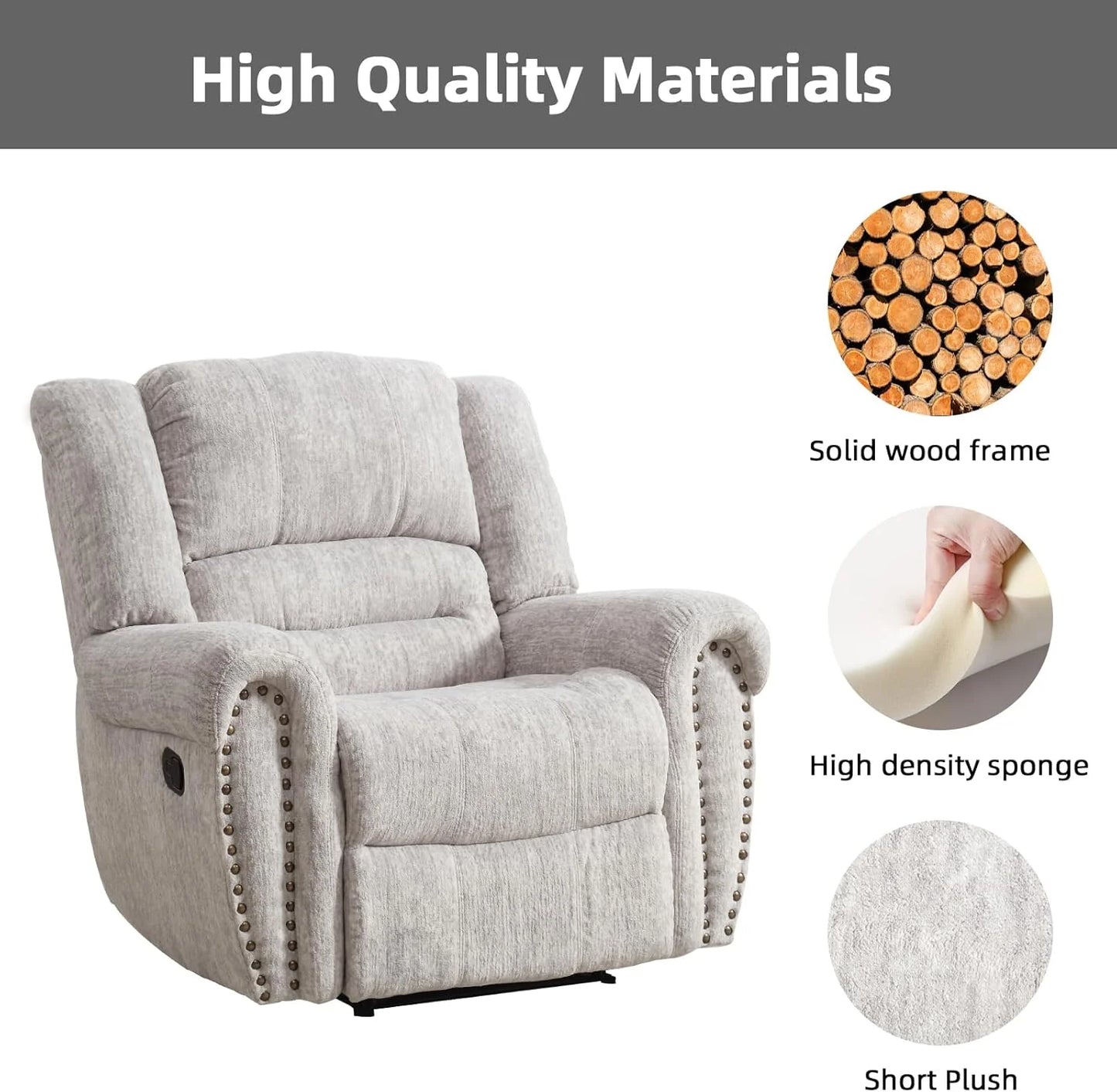 Leather recliner, classic traditional manual recliner, single sofa for living room