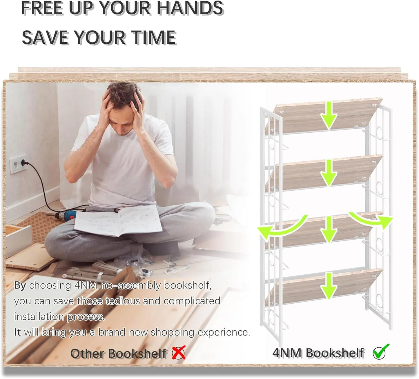 5 Tiers No Assembly Book Shelves 51.2" H Folding Bookshelf Bookcase