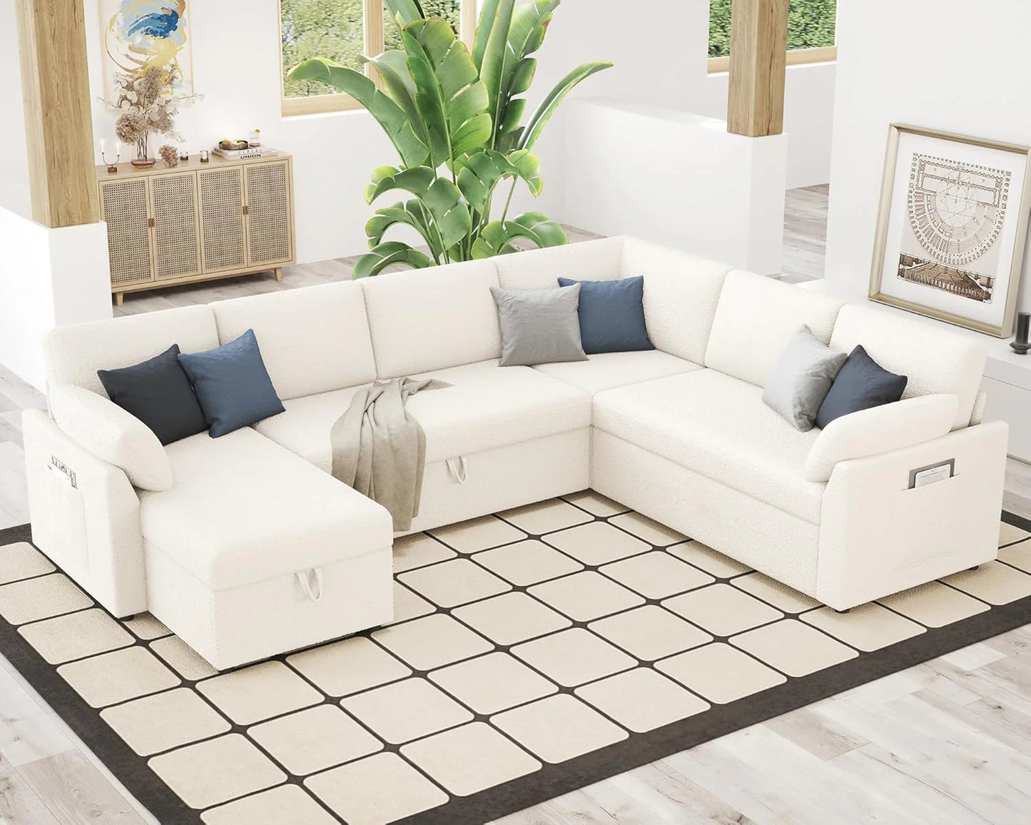 VanAcc Sofa Bed, Sleeper Sofa with Storage Chaise- 2 in 1 Pull Out Couch Living Room, Comfy Sleeper Couch