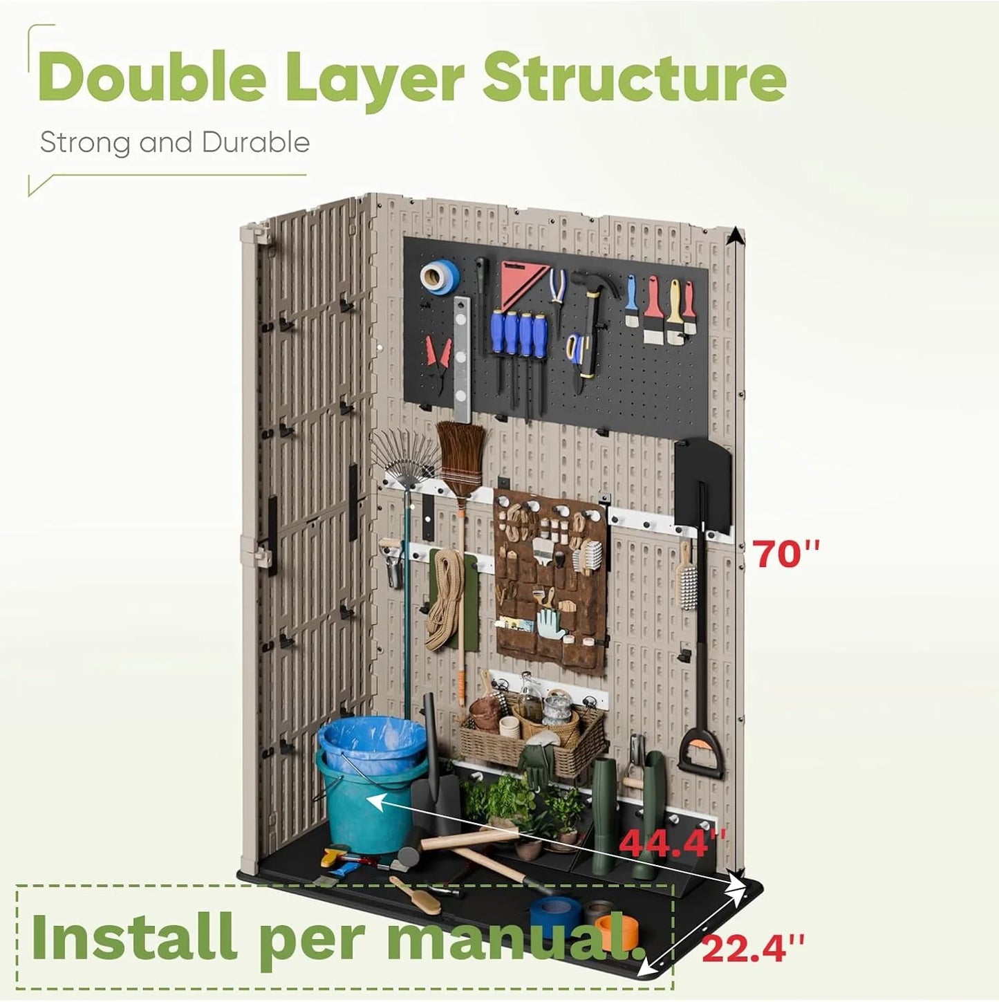 Devoko Outdoor Storage Cabinet 26 Cu Ft with Lockable Doors, Horizontal Storage Shed Waterproof Patio Tools Storage Box