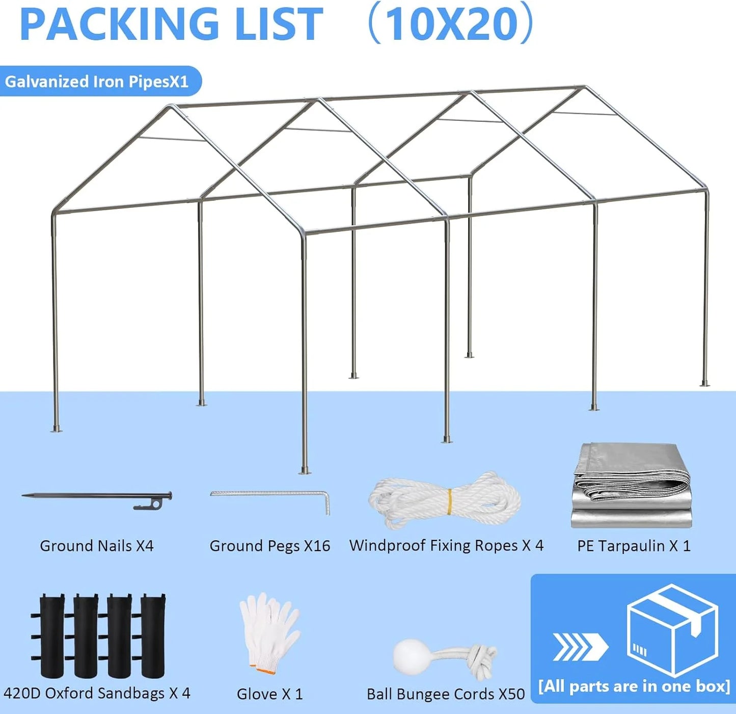 6x8 ft Heavy Duty Carport Tent Portable Garage with Removable Side Walls and Door Four Seasons Tarpaulin