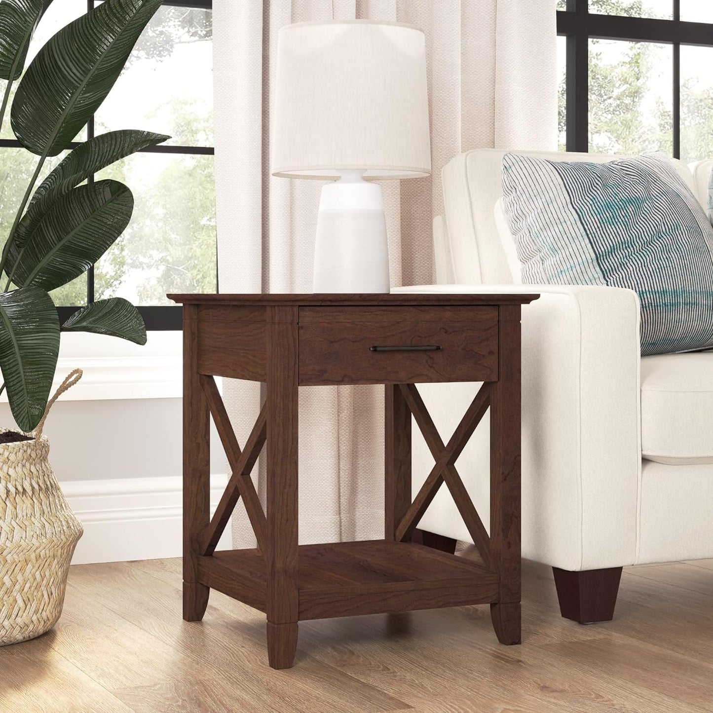Key West Small End Table with Storage Modern Farmhouse Accent Shelf