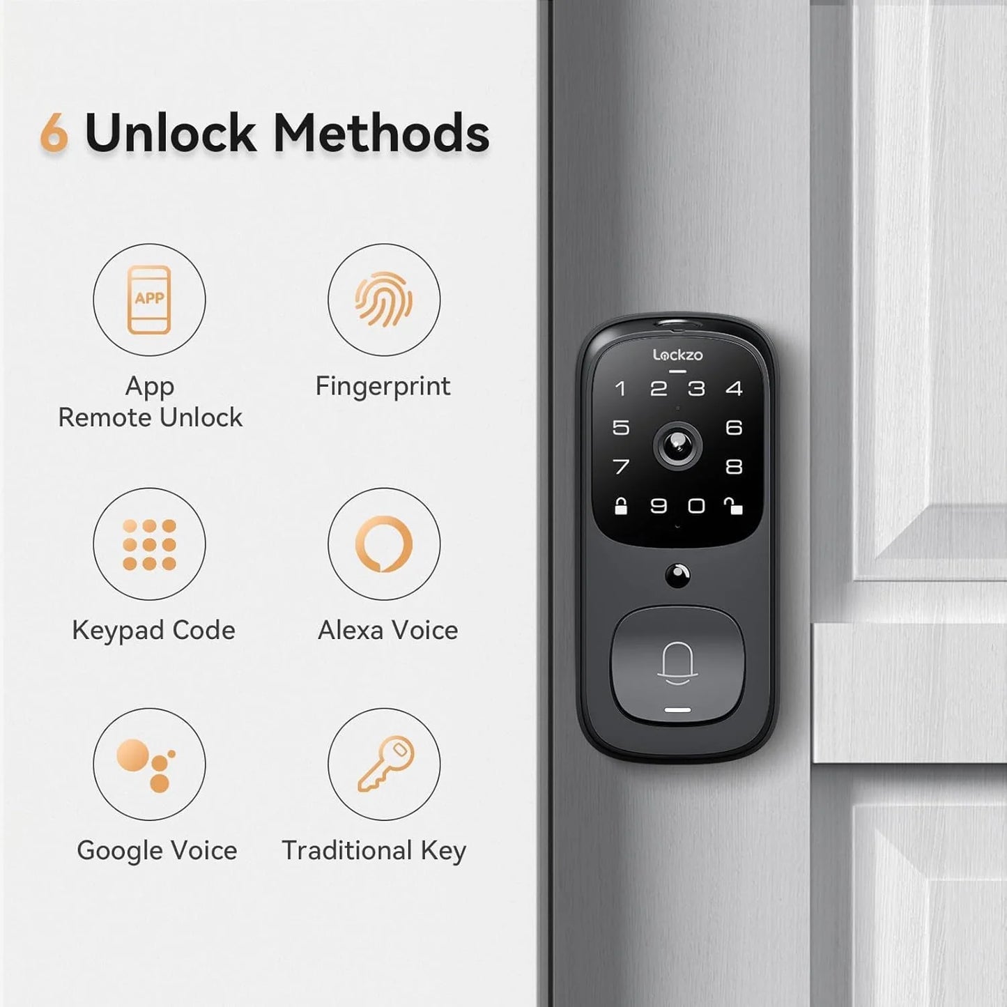Video Smart Lock with Doorbell Keyless Entry Door Lock, Built-in WiFi Camera Front Door Deadbolt Lock, Fingerprint, Keypad Code, App Control, Voice Control, Auto-Lock, IP65, Video Call