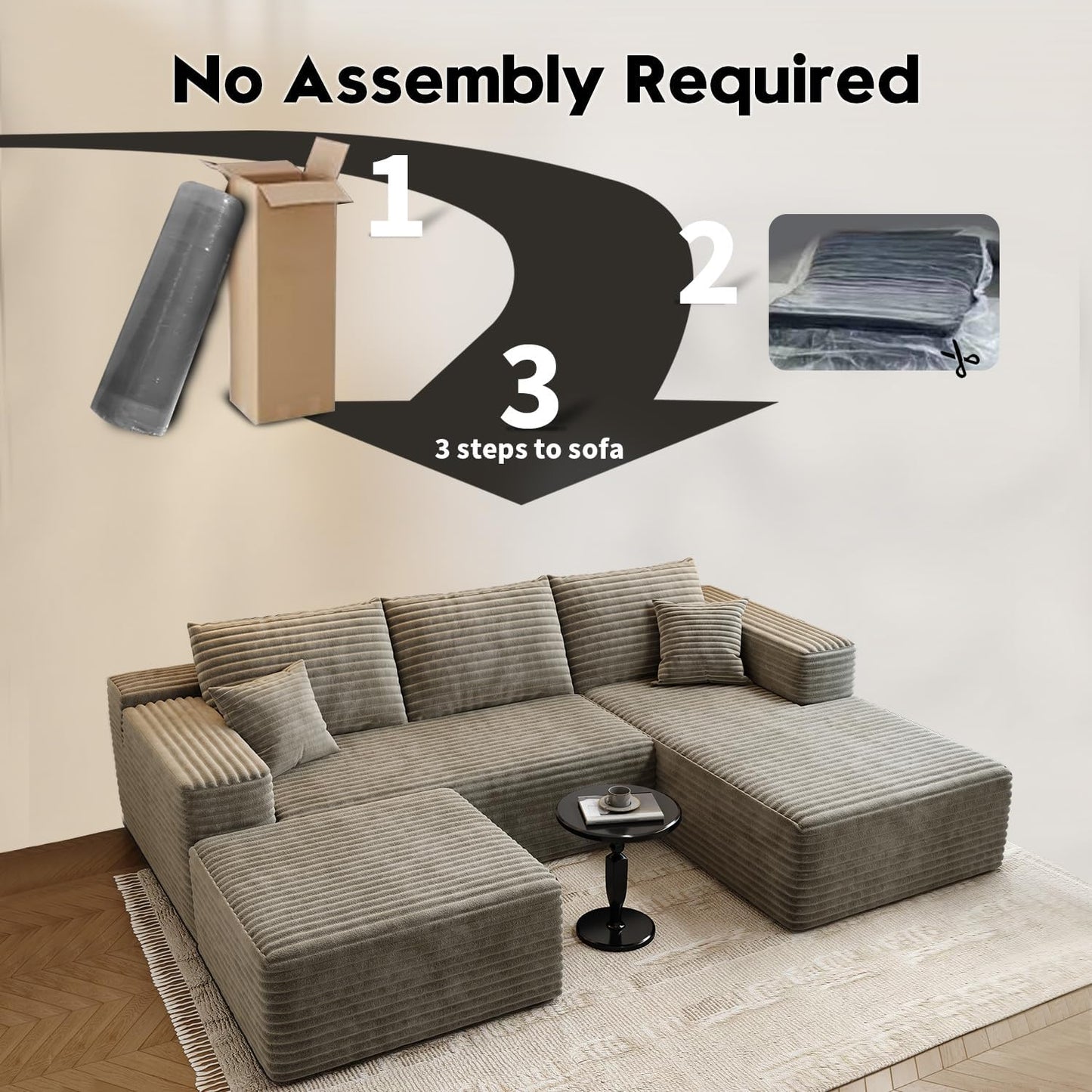 107.5" Cloud Modular Sectional Sofa Couch with L-Shape Chaise,Modern Minimalist Upholstered Couches