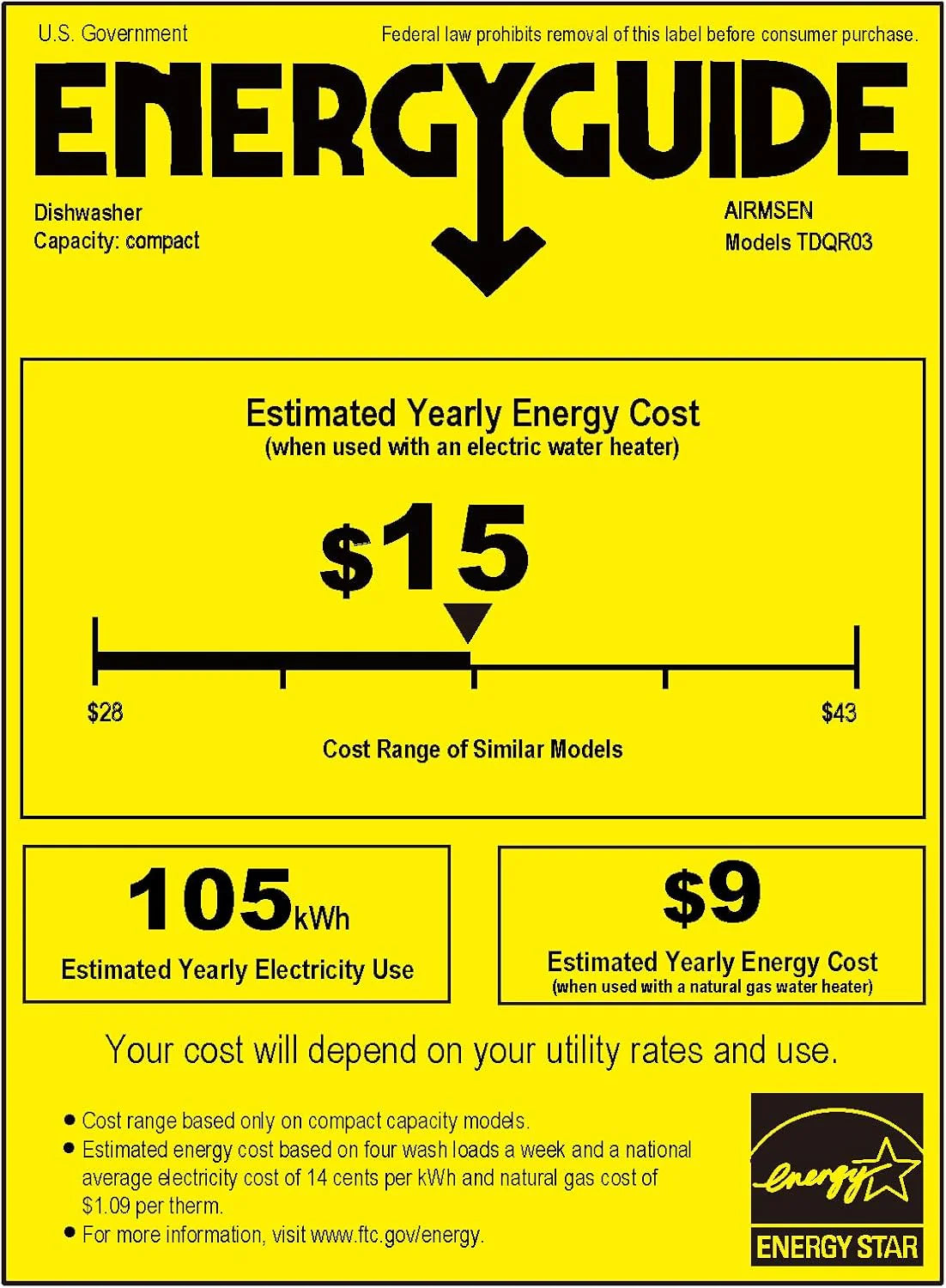 AIRMSEN portable tabletop dishwasher, 5 washing programs mini dishwasher