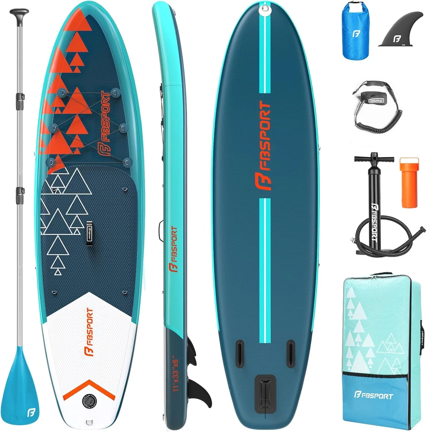 FBSPORT 11' Premium Stand Up Paddle Board, Yoga Board with Durable SUP Accessories & Carry Bag | Wide Stance, Surf Control, Non-Slip Deck, Leash, Paddle and Pump for Youth & Adult
