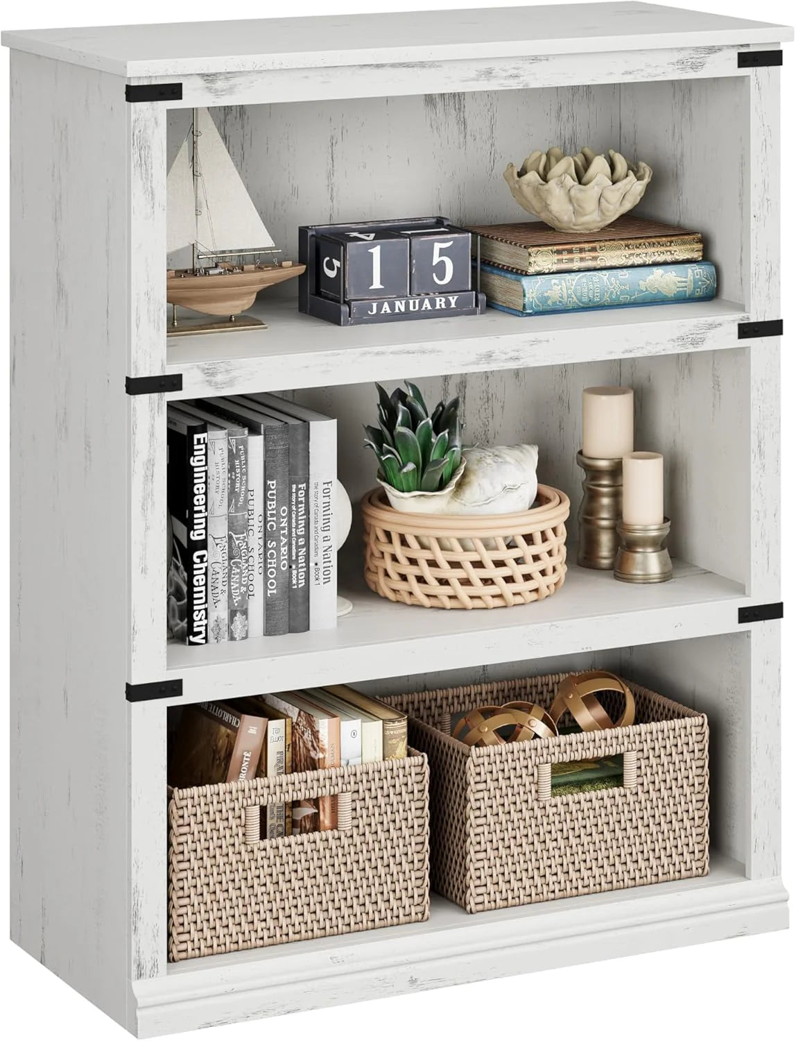 5 Tier Bookcase Farmhouse Book Shelf with Storage Open Display Bookshelves