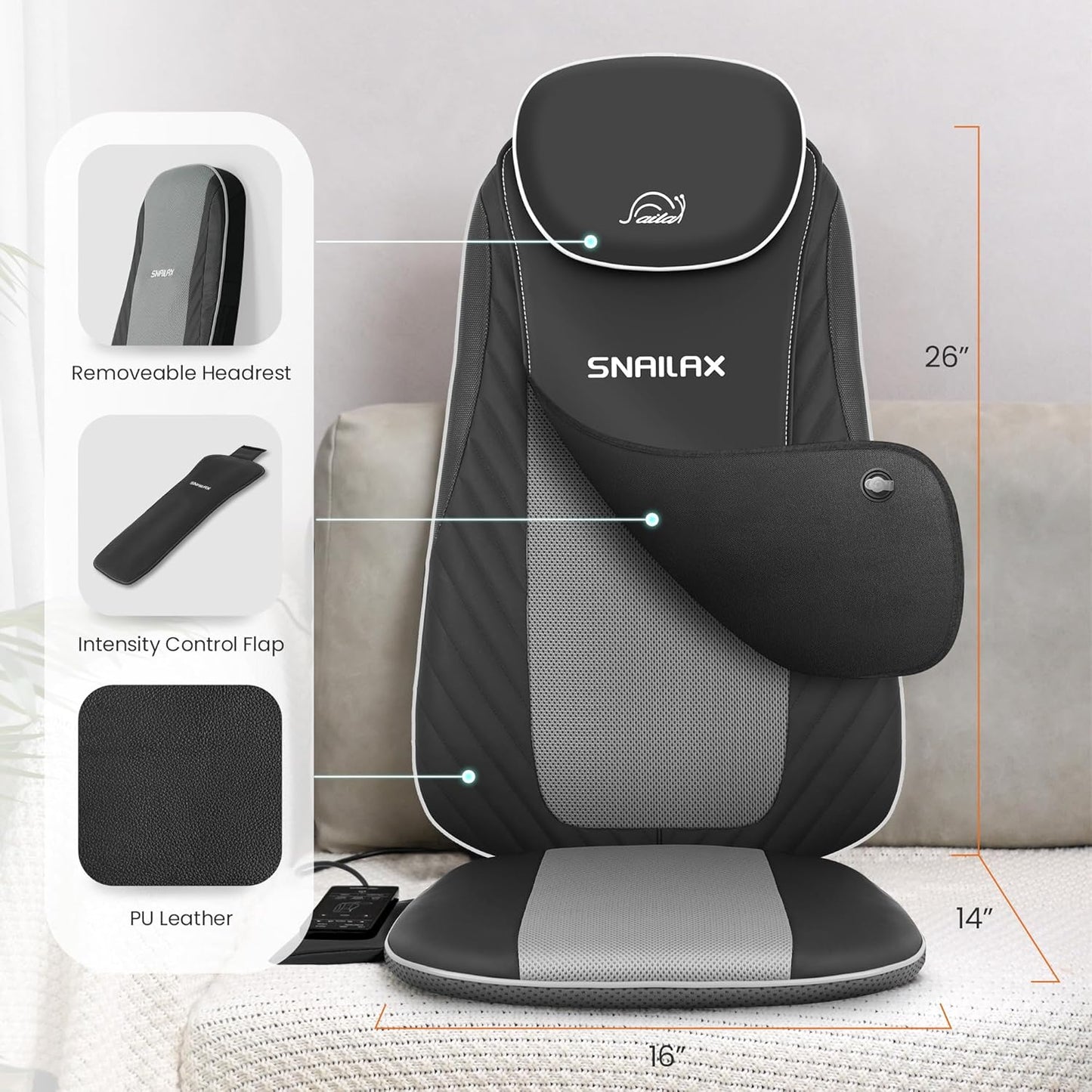 Snailax Shiatsu Massage Cushion with Heat Massage Chair Pad Kneading Back Massager for Home Office Seat use