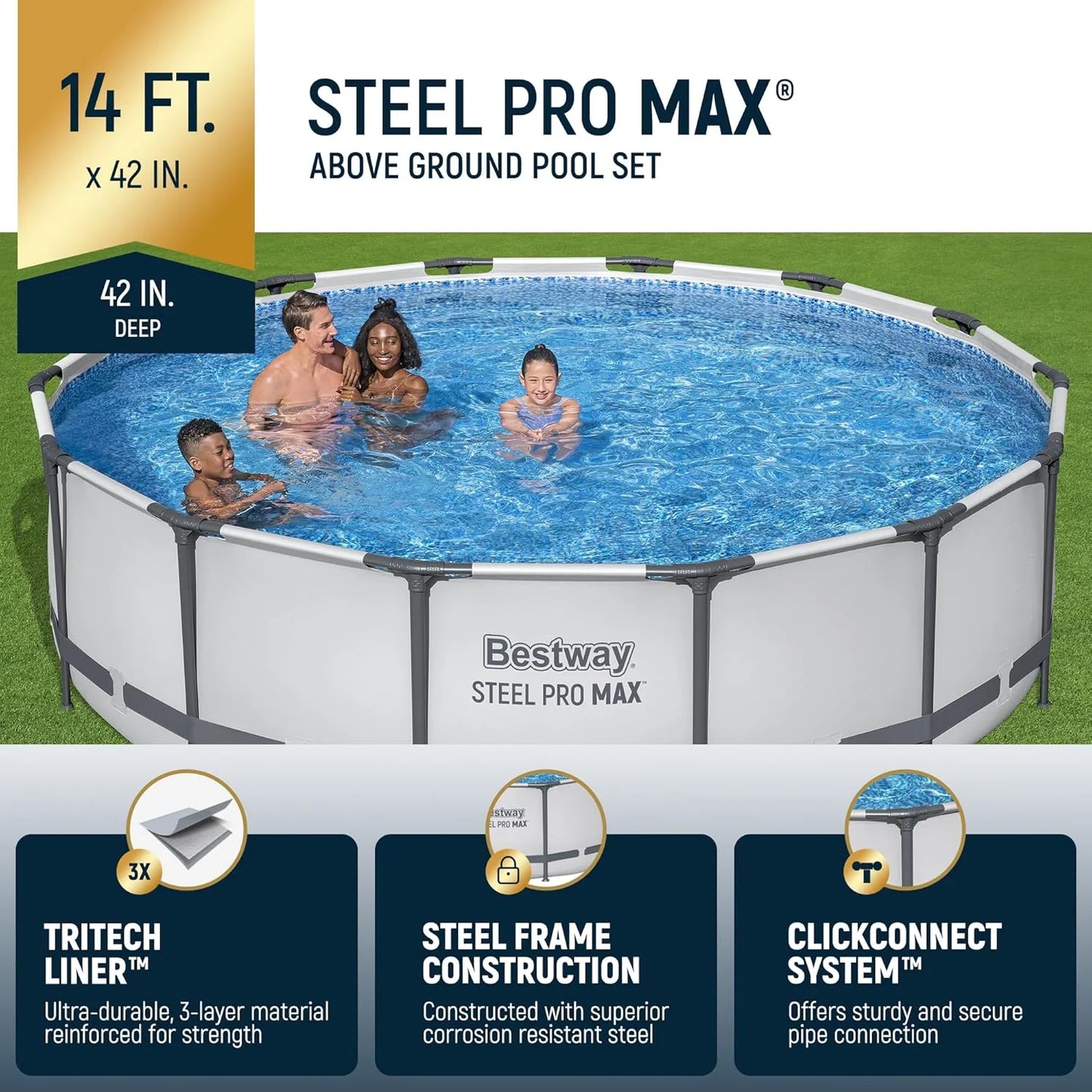 Steel Pro MAX 10 Foot x 30 Inch Round Metal Frame Above Ground Outdoor Backyard Swimming Pool Set with 330 GPH Filter Pump