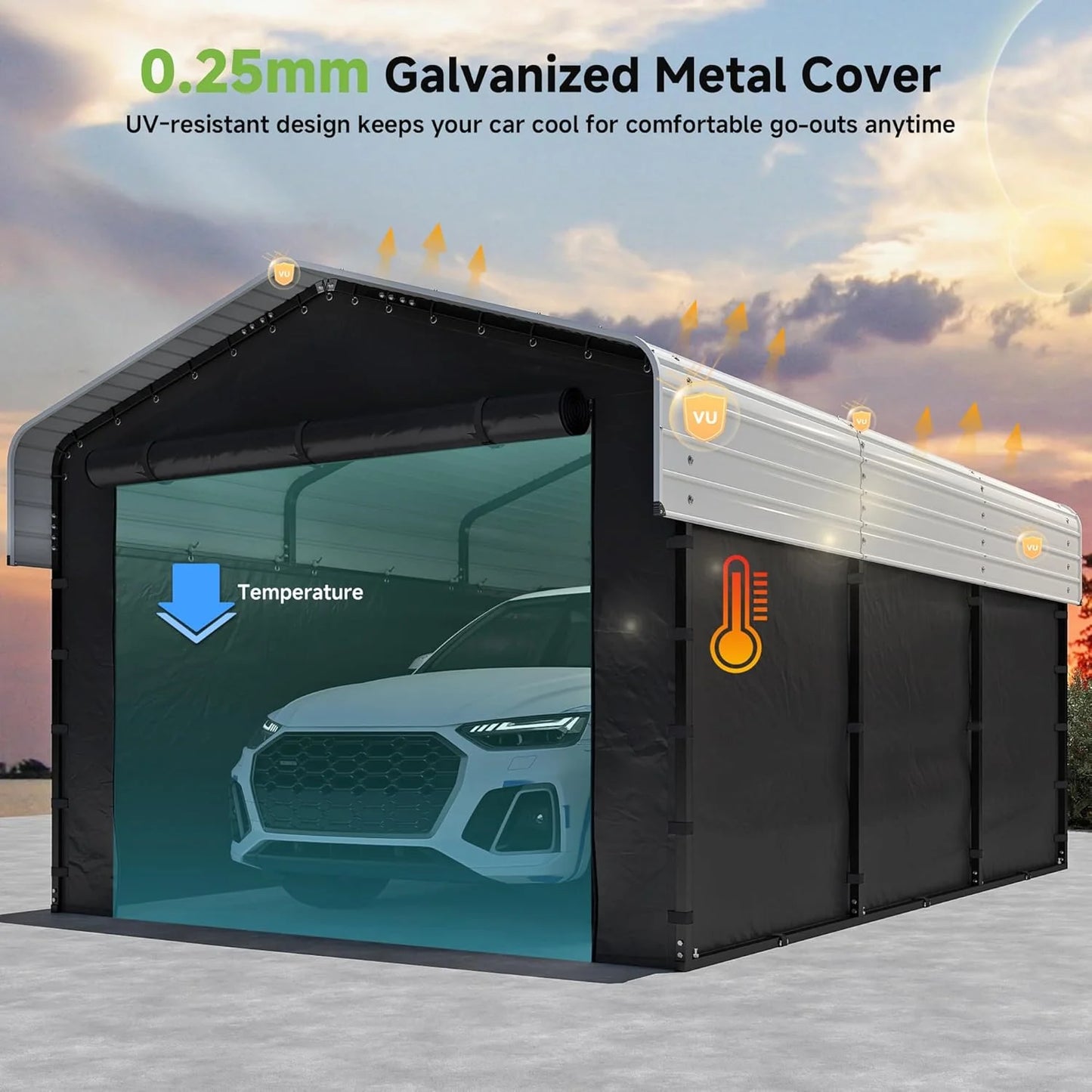 10'x15' Heavy Duty Metal Carport, Outdoor Garage Car Shelter Shade with Heavier Frame