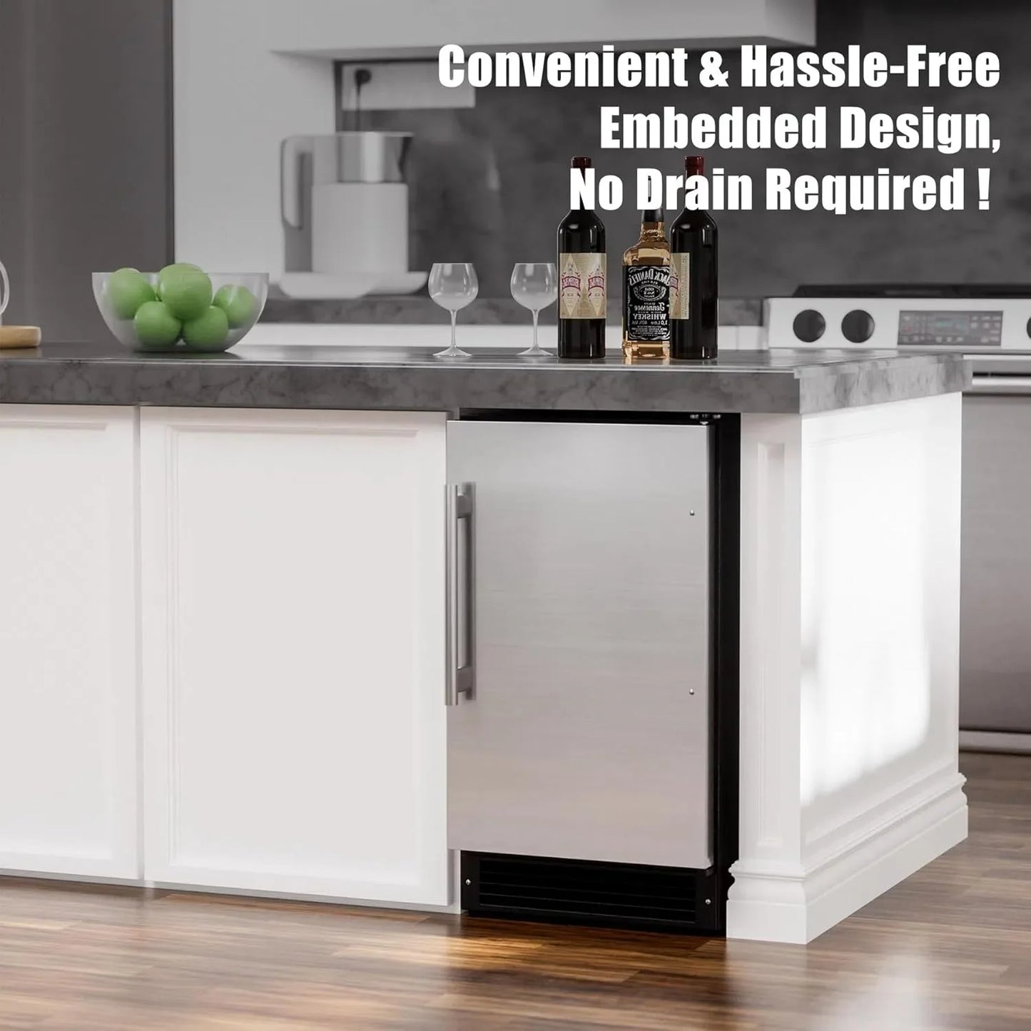 COTLIN 15" W Drainless Under Counter Ice Maker with 22LBS Storage Bin, Crescent Ice, Free Standing Built-in Ice Maker for Residential Commercial Use, No Drain Required, ETL Approved, 2025 Upgraded