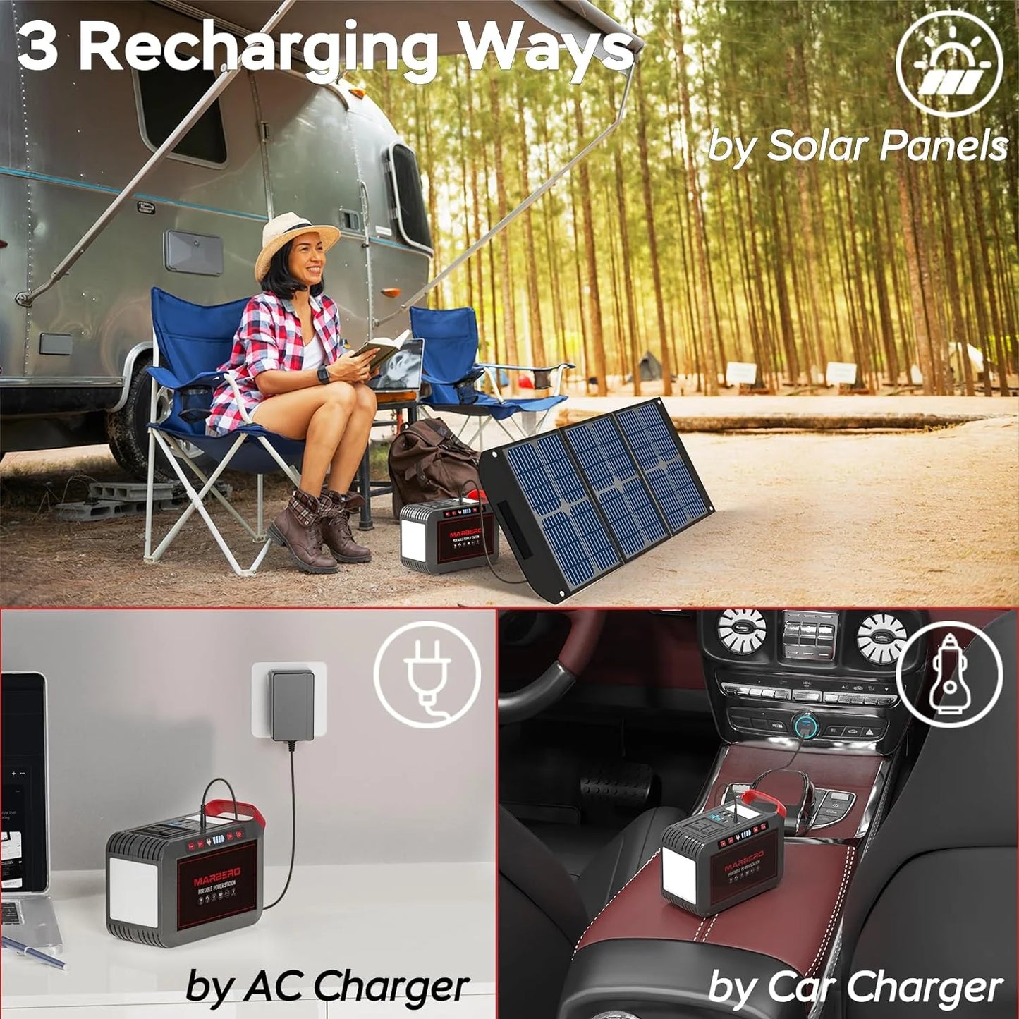 Portable Power Station 88Wh Camping Lithium Battery Solar Generator Fast Charging with AC Outlet 120W Peak Power Bank