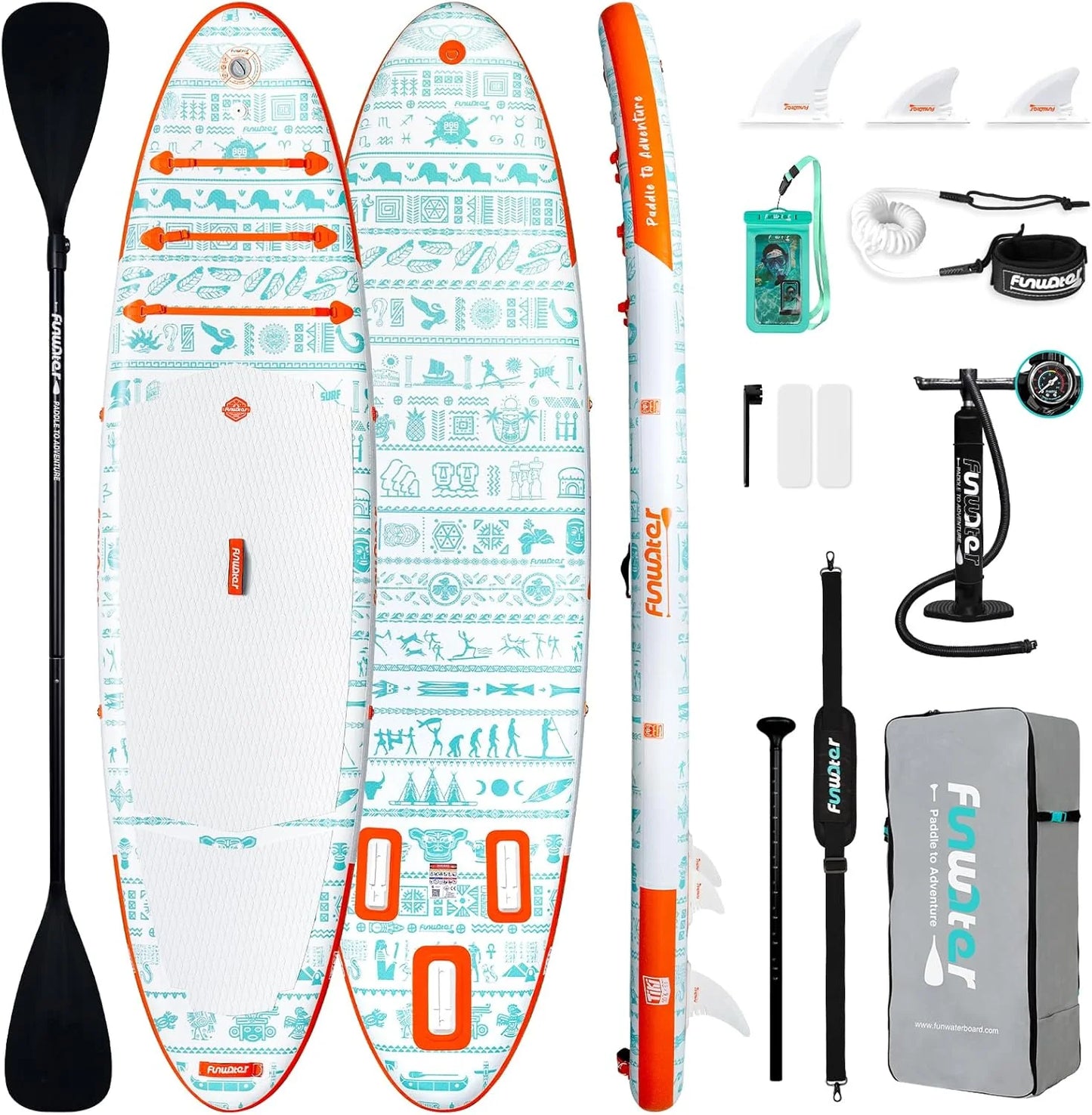 FunWater Inflatable Stand Up Paddle Board with Premium SUP Paddle Accessories, Non-Slip EVA Deck, 11'/10'6' Paddle