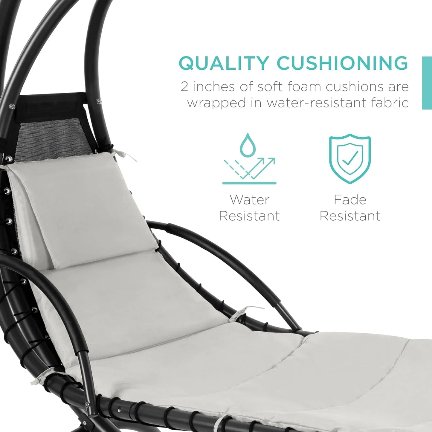 Best Choice Products Outdoor Hanging Curved Steel Chaise Lounge Chair Swing w/Built-in Pillow and Removable Canopy - Teal