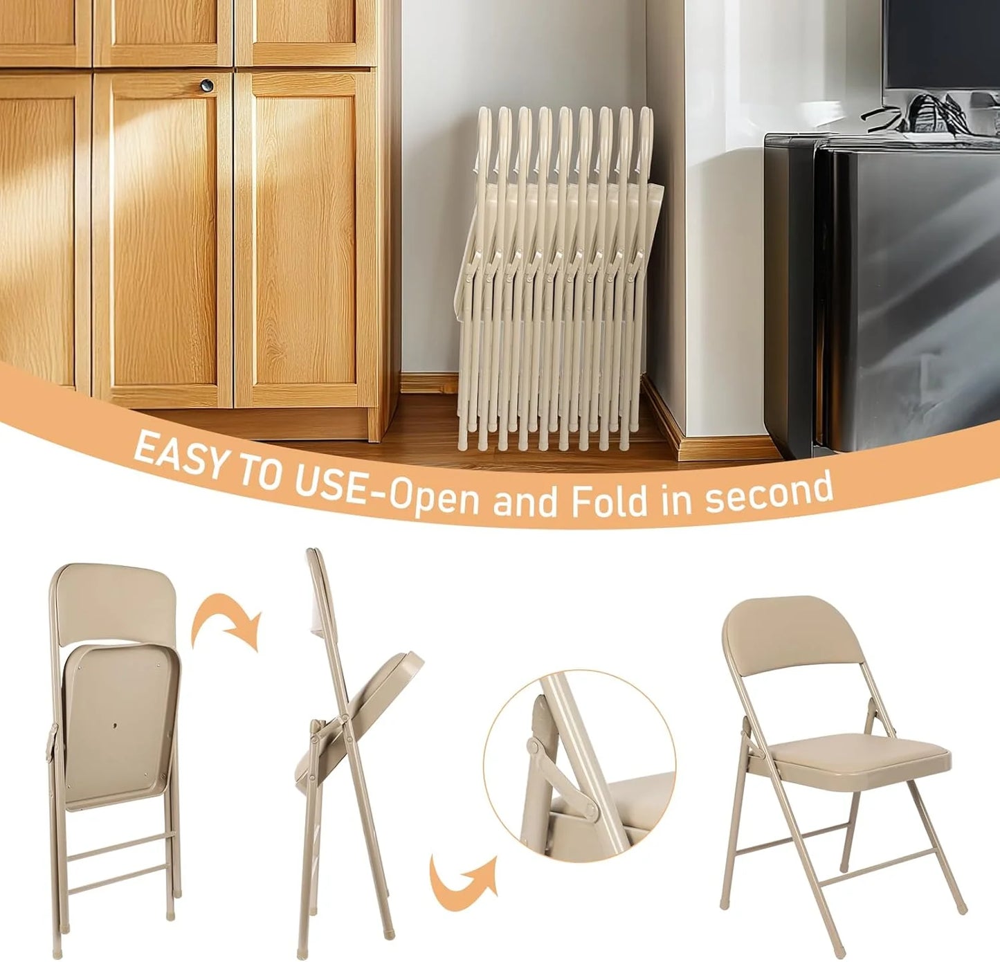 6 Pack Black Folding Chairs with Leather Chairs for Indoor and Outdoor Events Office Wedding Party Upholstered Chairs