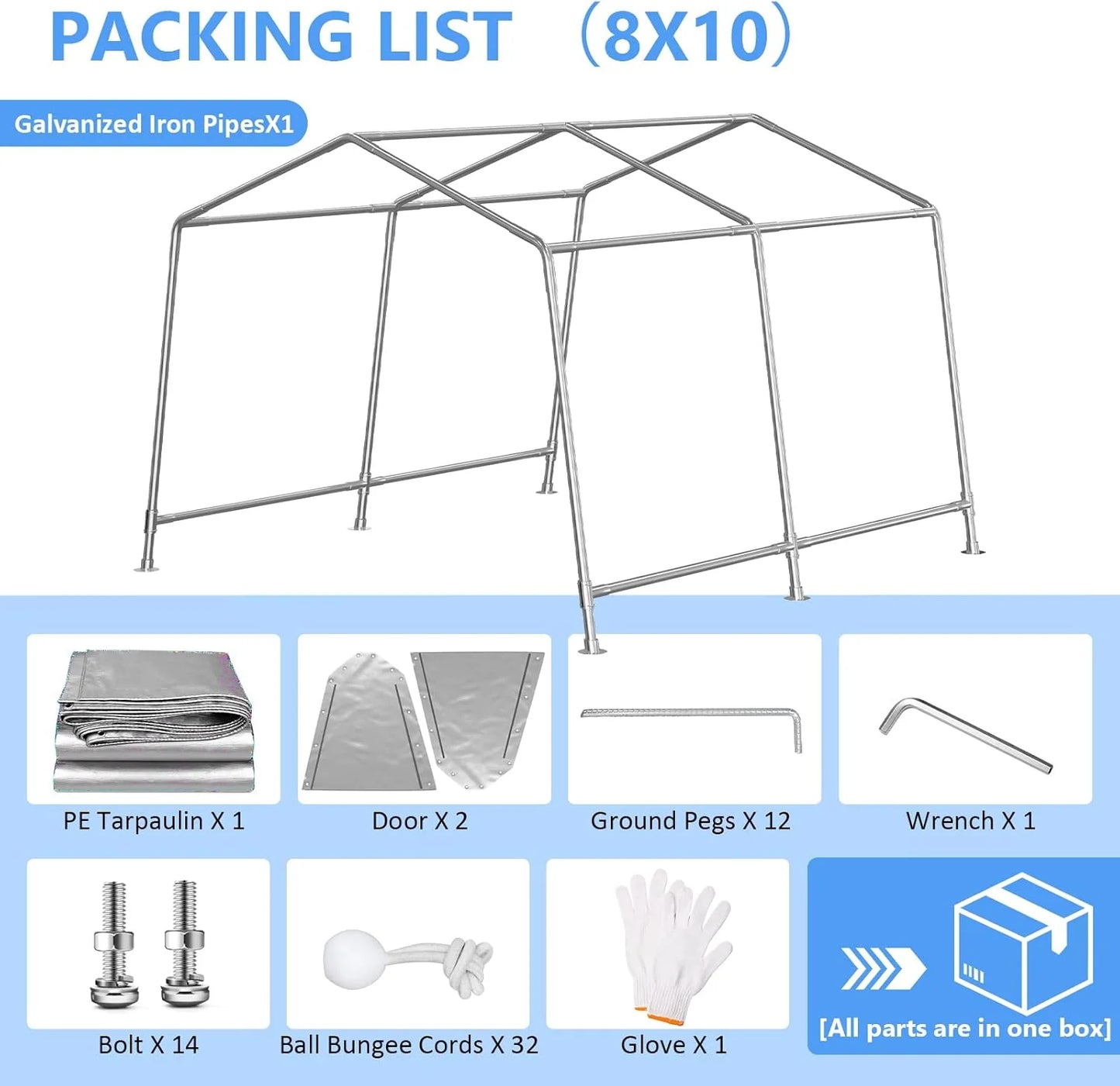 6x8 ft Heavy Duty Carport Tent Portable Garage with Removable Side Walls and Door Four Seasons Tarpaulin