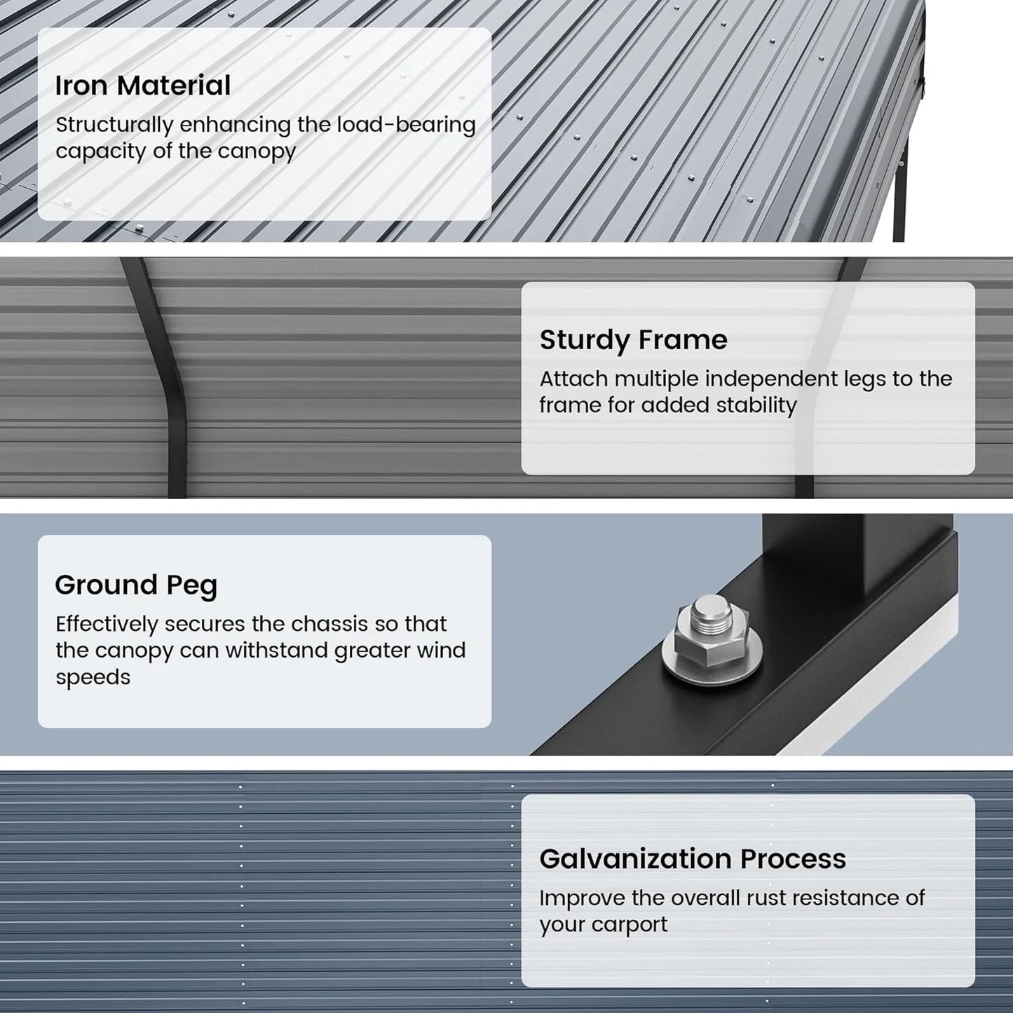 10'x15' Heavy Duty Metal Carport, Outdoor Garage Car Shelter Shade with Heavier Frame