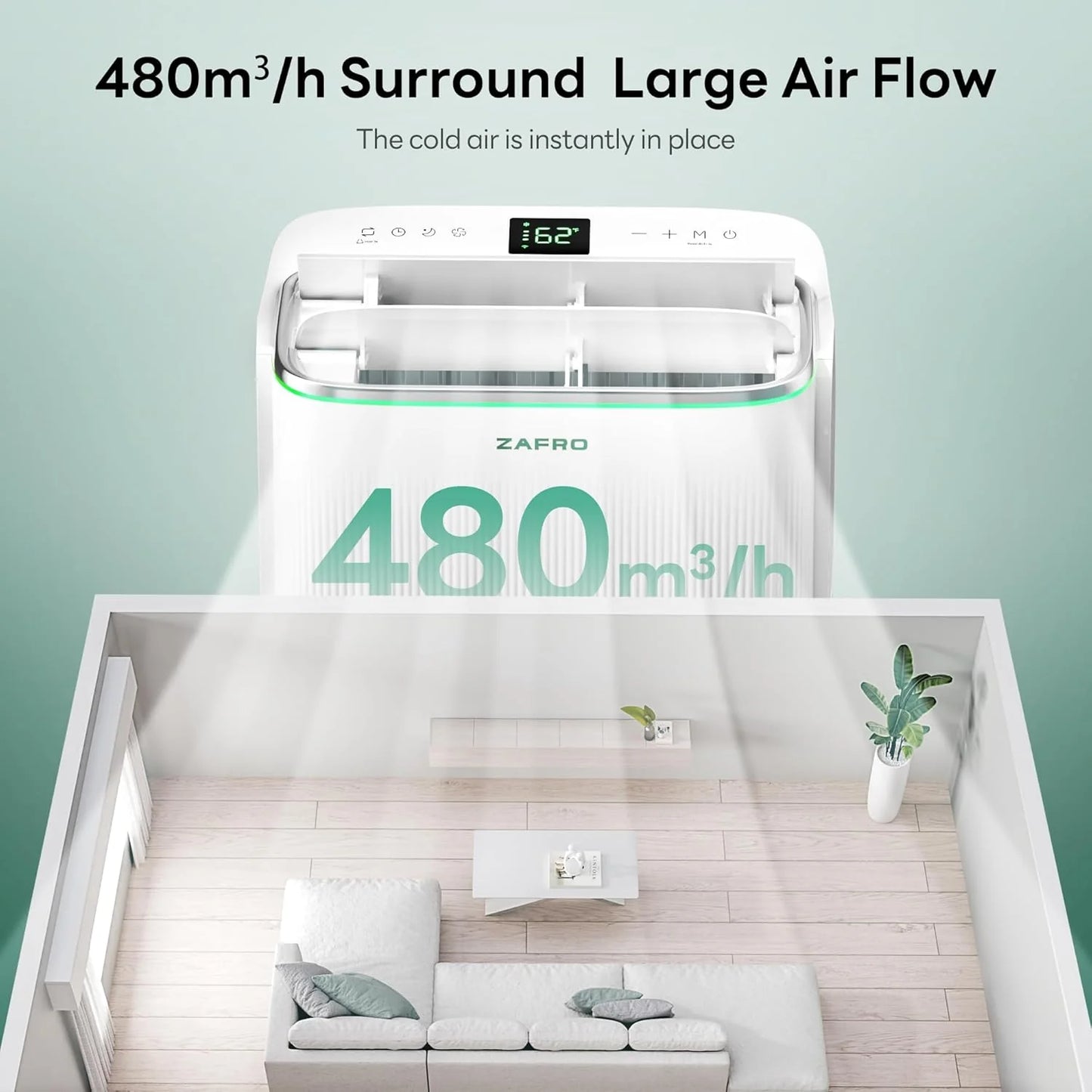 ZAFRO 8,000 BTU Portable Air Conditioners, 4 Modes Portable AC Unit with Fast Cooling/Energy Efficient/Remote/24Hrs Timer for Bedroom/Dorms/Indoor Rooms, White