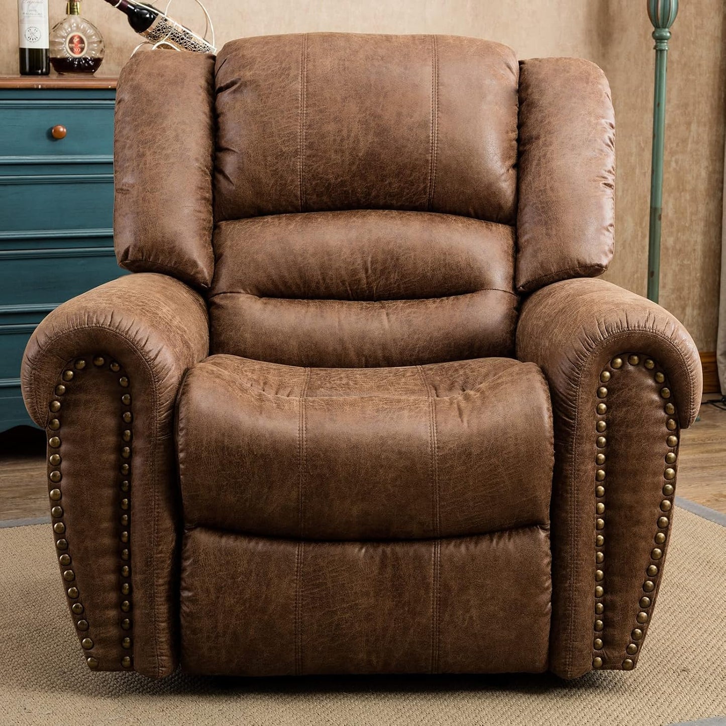 Leather recliner, classic traditional manual recliner, single sofa for living room