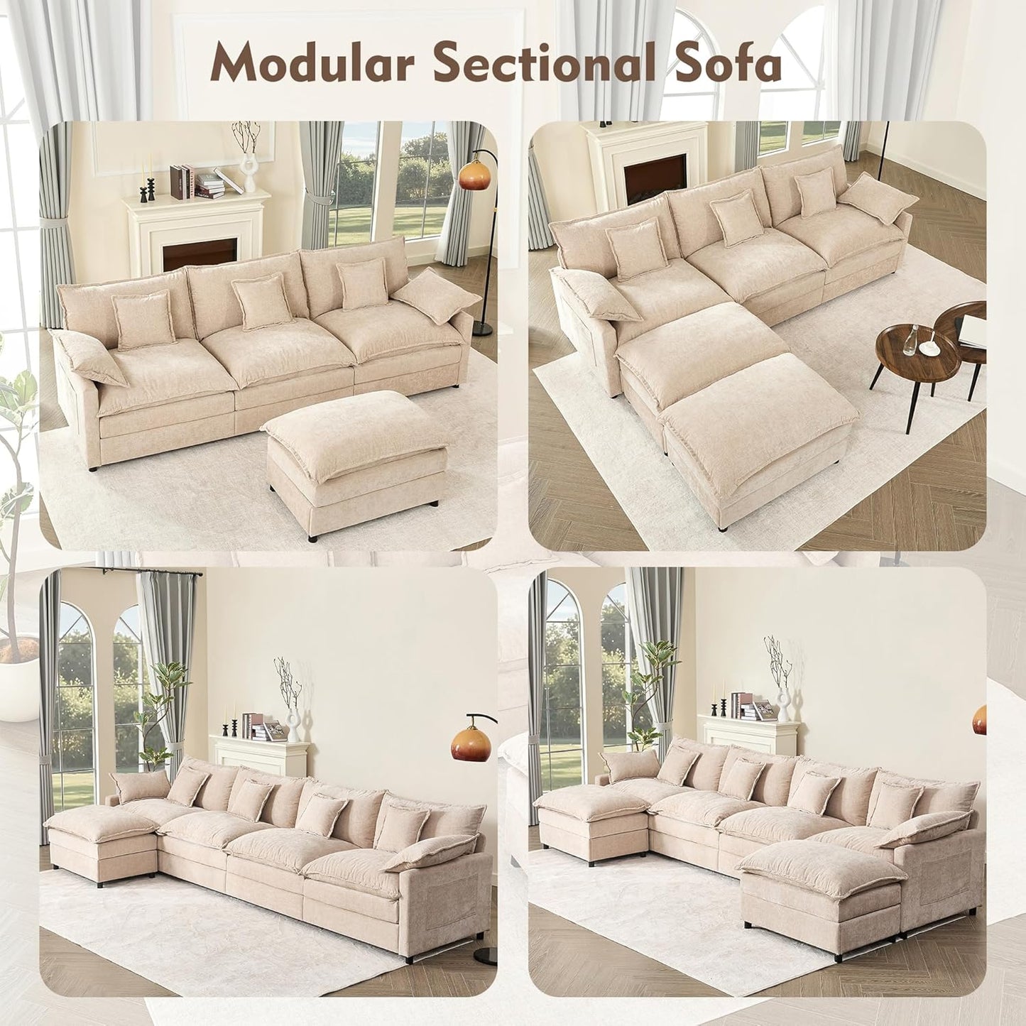 108" U-shaped sofa, modular sofa, three-seater comfortable cloud sofa