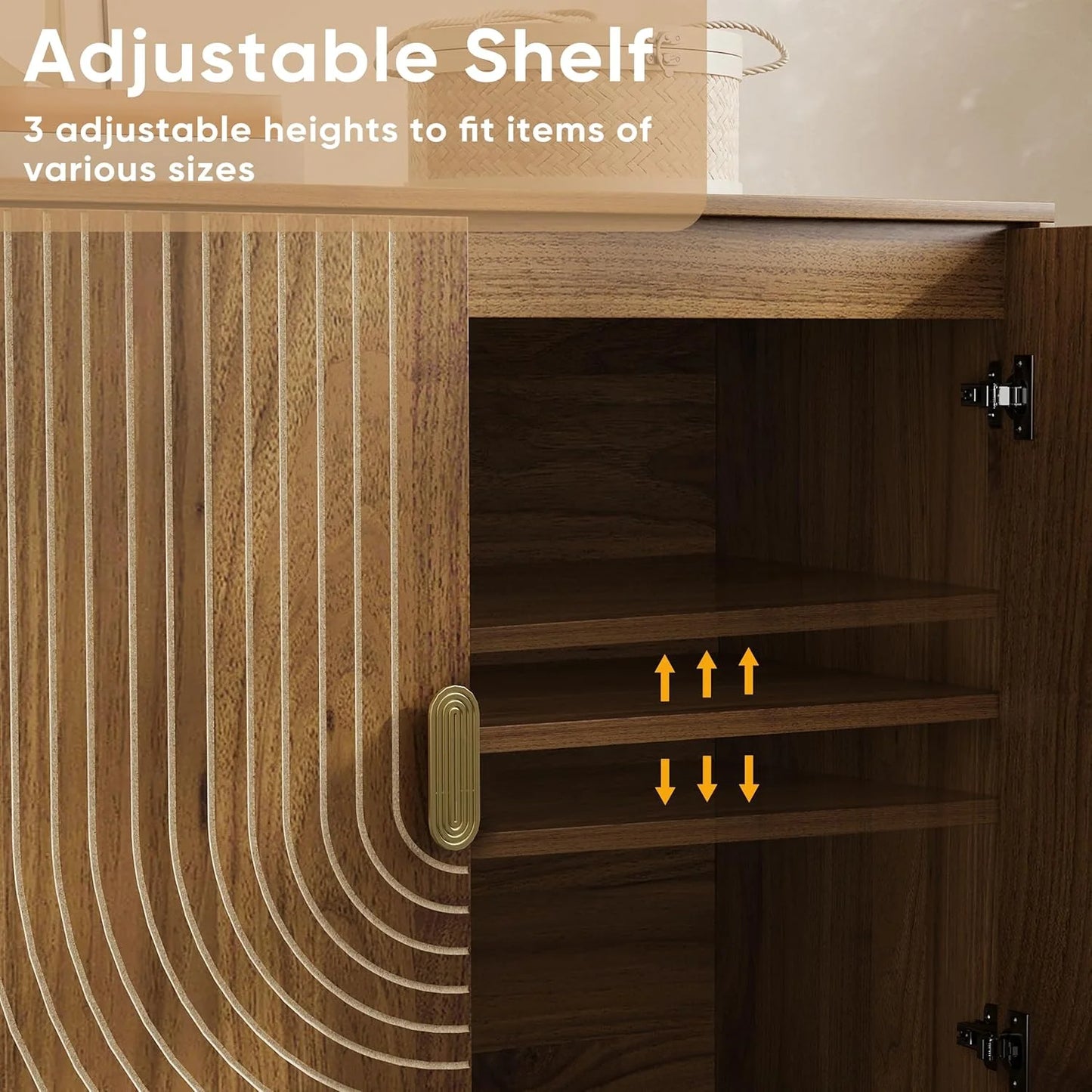 Walnut sideboard, freestanding dining cabinet with cable channel design, wooden storage cabinet with adjustable shelves