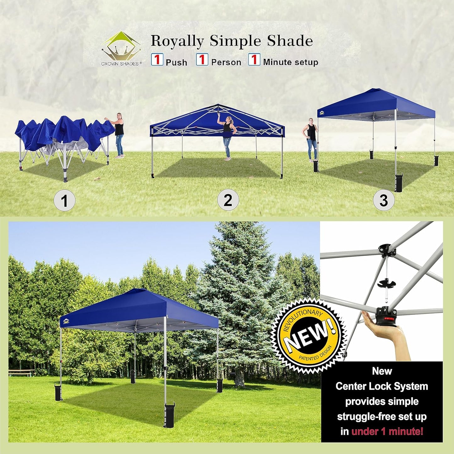 10x10 Pop-Up Awning - One-Click Installation Beach Tent - Outdoor Sunshade Silver Coated Top, 3 Heights and 4 Sand Pockets