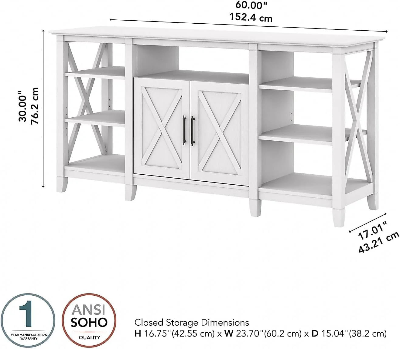 Key West Tall TV Stand for 65 Inch TV in Pure White Oak