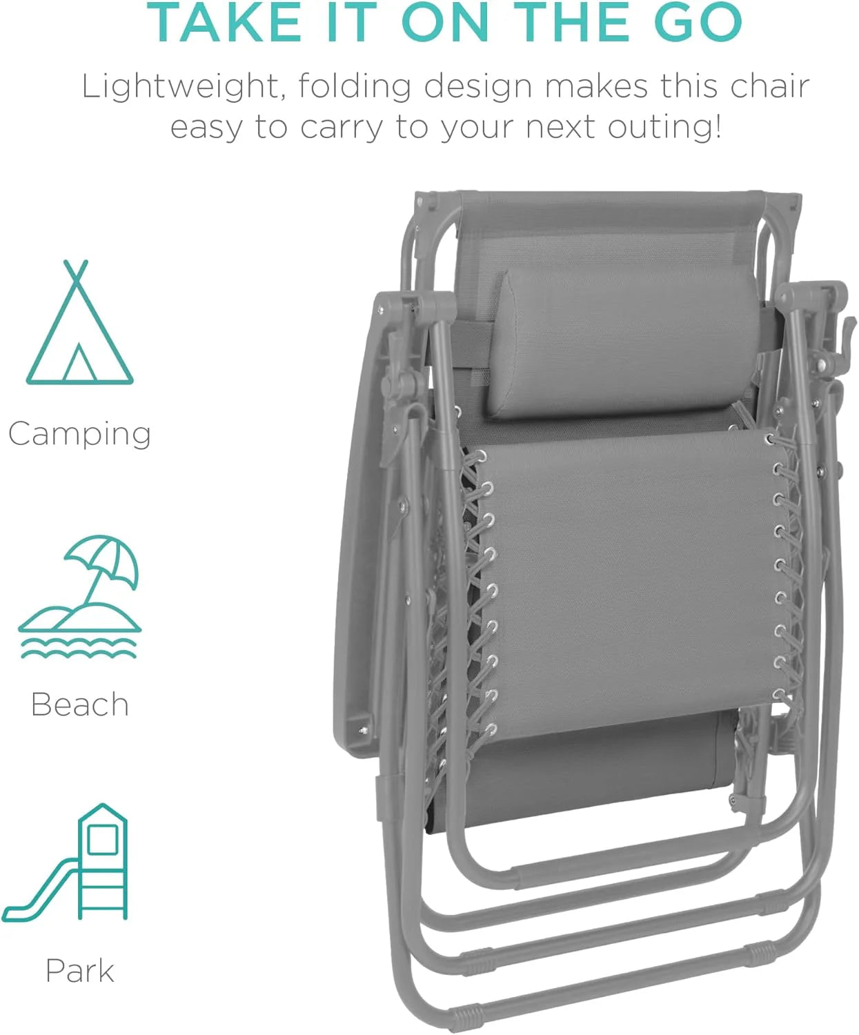 Best Choice Products Folding Zero Gravity Outdoor Recliner Patio Lounge Chair w/Adjustable Canopy Shade, Headrest, Side Accessory Tray, Textilene Mesh - Peacock Blue