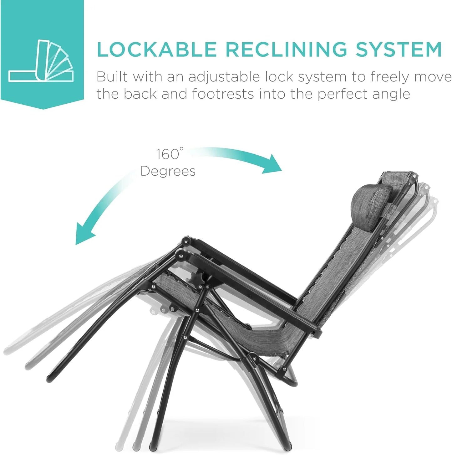 Best Choice Products Folding Zero Gravity Outdoor Recliner Patio Lounge Chair w/Adjustable Canopy Shade, Headrest, Side Accessory Tray, Textilene Mesh - Peacock Blue