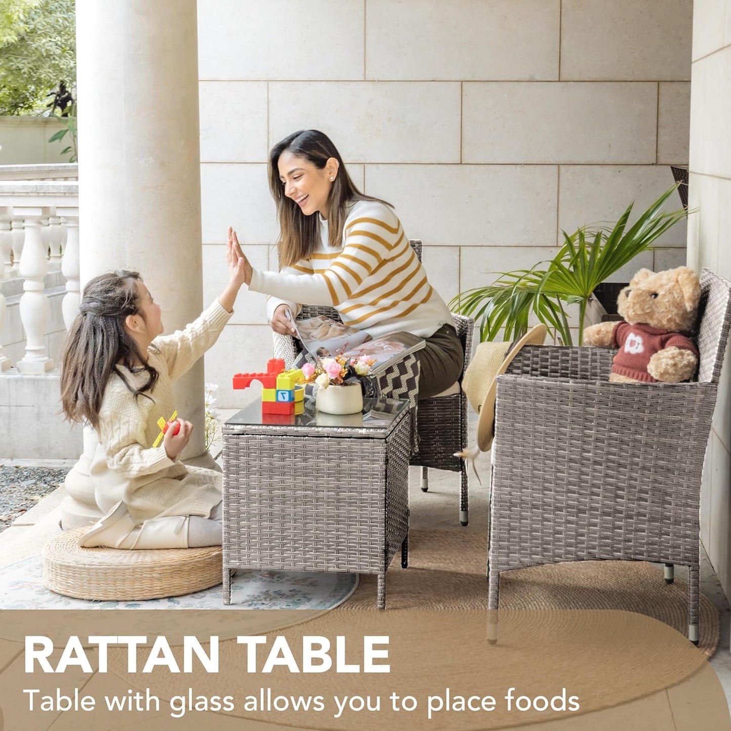 Devoko Patio Porch Furniture Sets 3 Pieces PE Rattan Wicker Chairs with Table Outdoor Garden Furniture Sets (Brown/Beige)