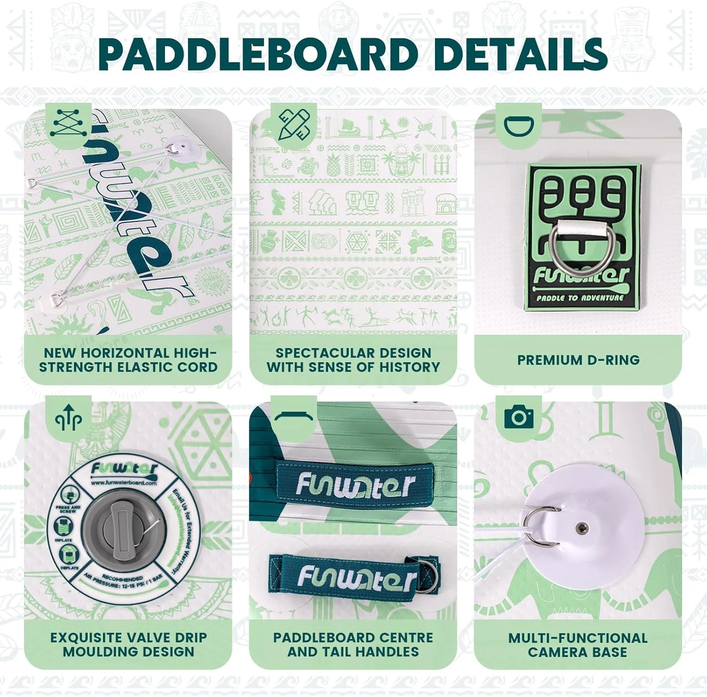 FunWater Inflatable Stand Up Paddle Board with Premium SUP Paddle Accessories, Non-Slip EVA Deck, 11'/10'6' Paddle