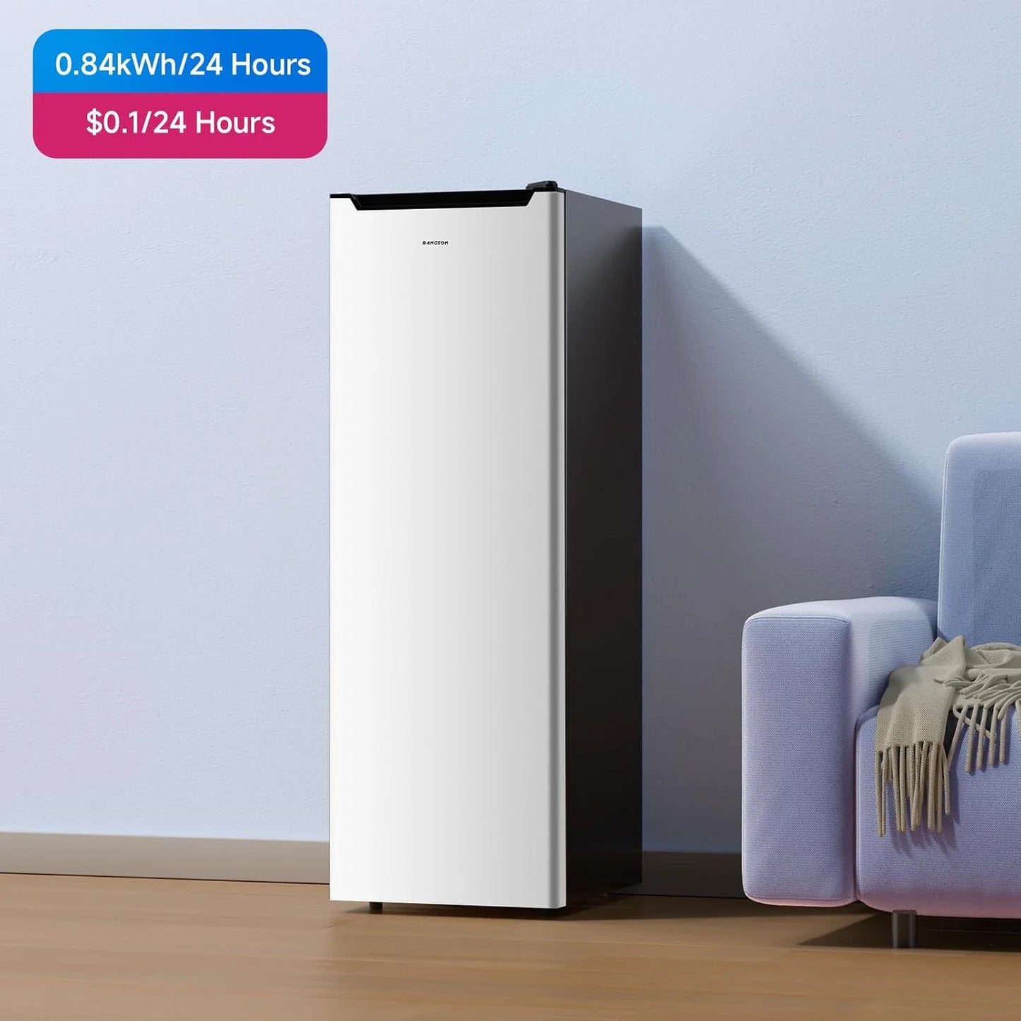 BANGSON Upright Freezer, 7.0 Cu.ft Stand Up Freezer, Convertible Upright Freezer/Refrigerator, Single Door for Kitchen,Garage, Office, Apartment, Silver