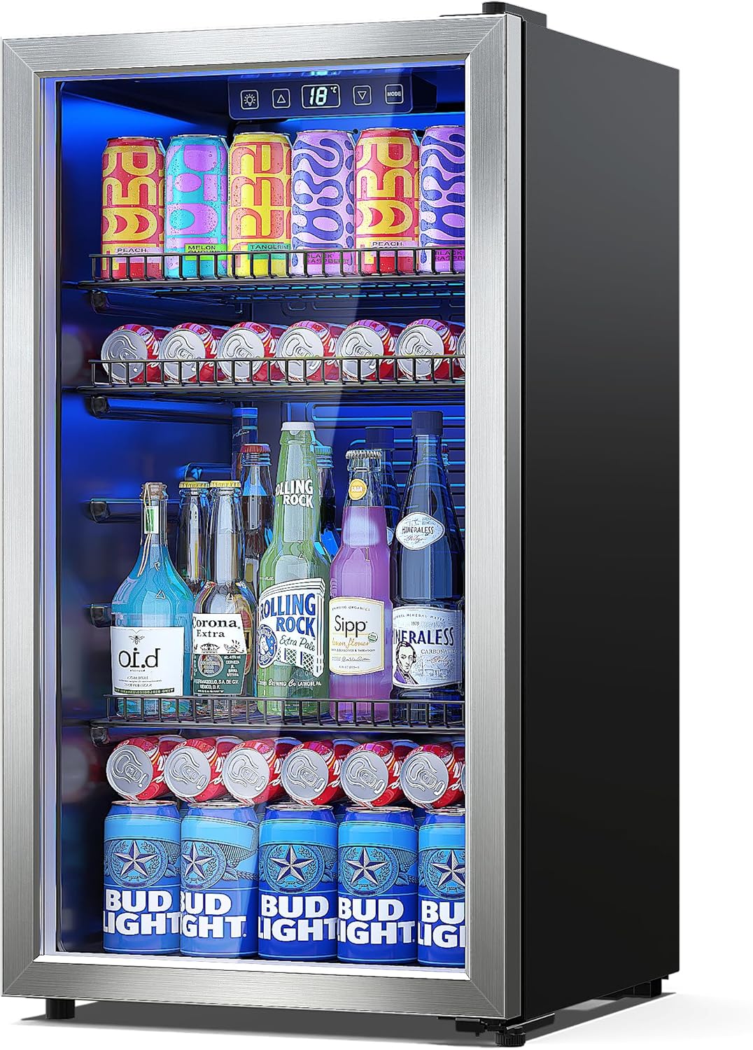 Beverage Refrigerator Cooler-120 Cans Freestanding Mini Fridge Cooler with Glass Door, Adjustable Shelves & Digital Temperature Display for Soda, Wine or Beer (Black, 3.2 Cu.Ft)