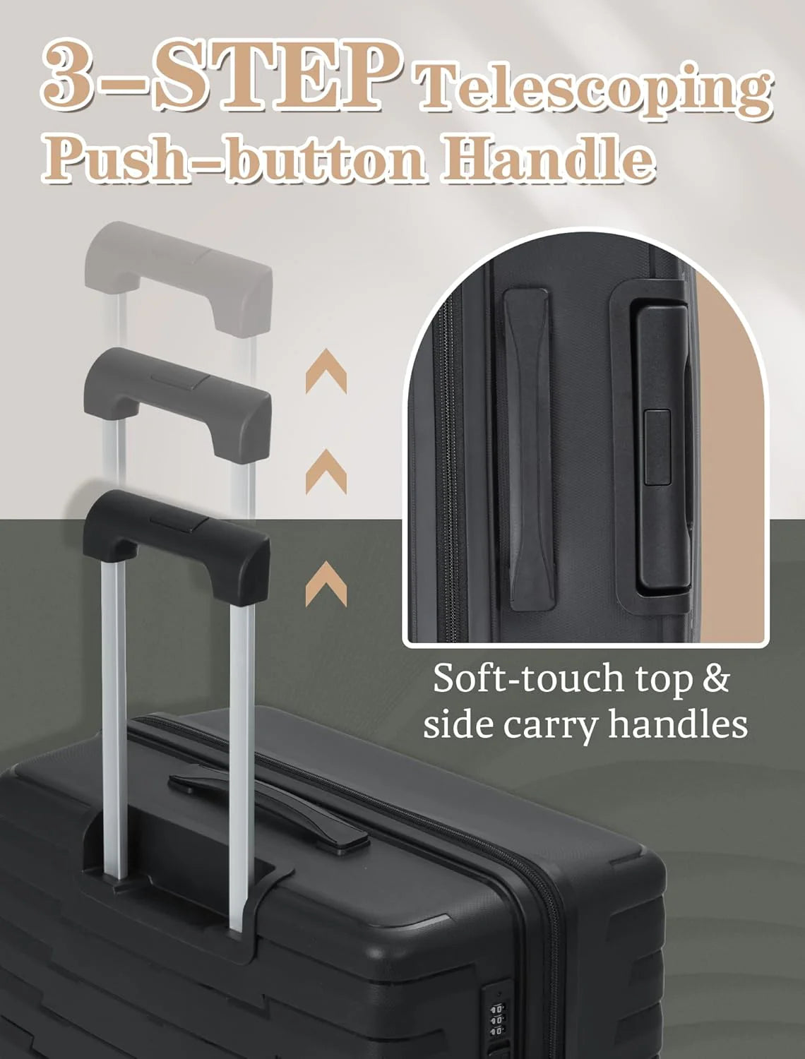 5-piece luggage set with wheels, ABS hardshell suitcase with spinner wheels