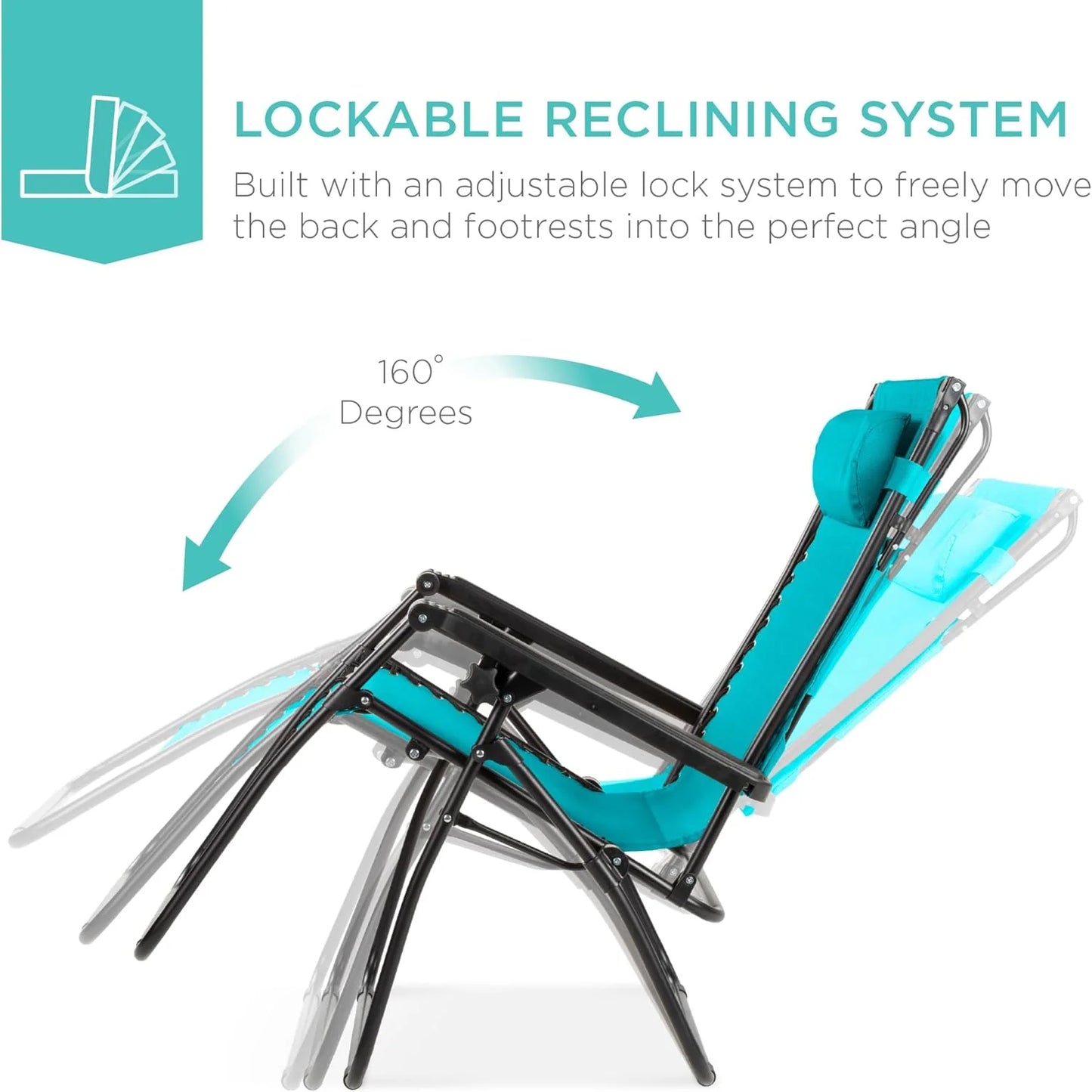 Best Choice Products Folding Zero Gravity Outdoor Recliner Patio Lounge Chair w/Adjustable Canopy Shade, Headrest, Side Accessory Tray, Textilene Mesh - Peacock Blue