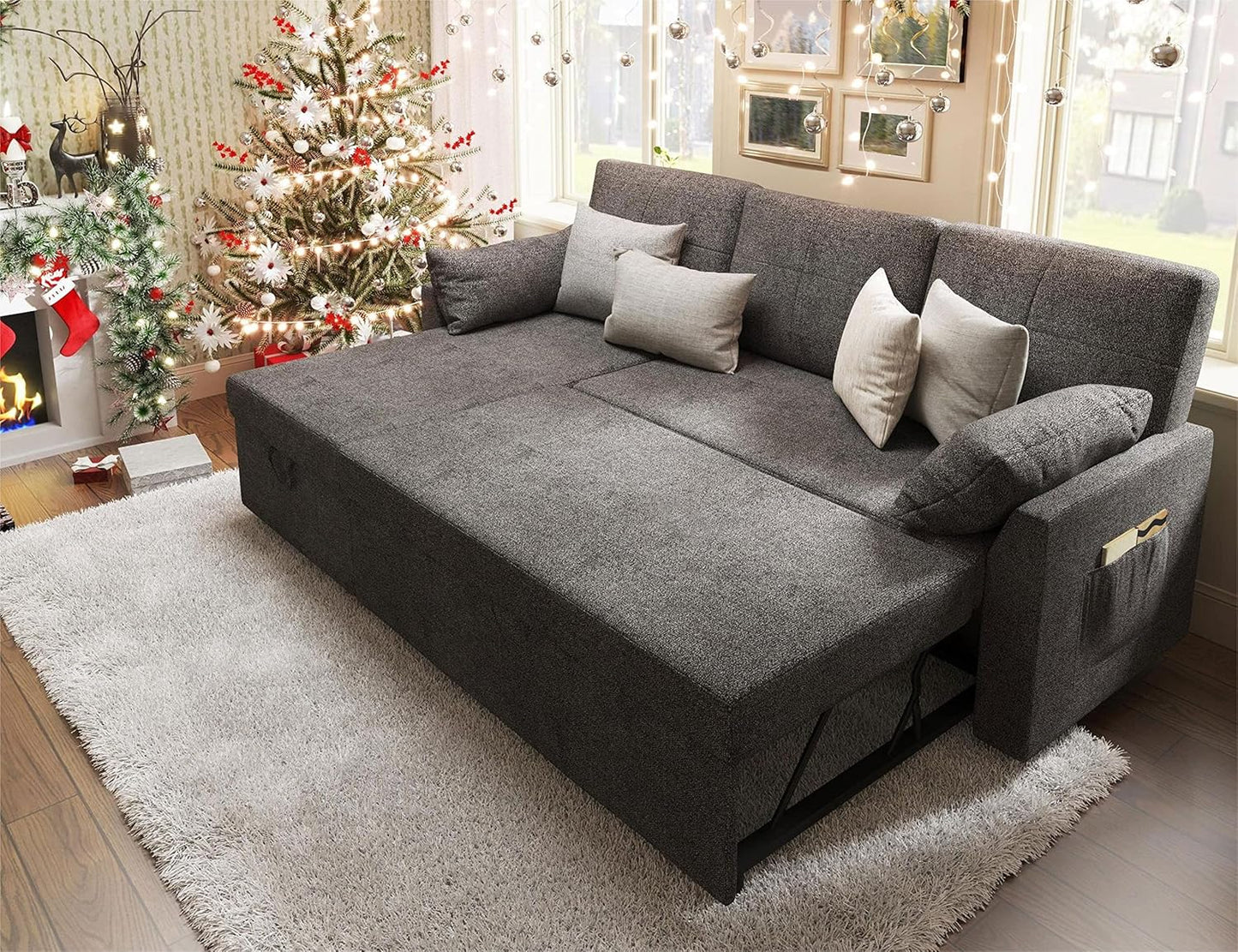 VanAcc Sofa Bed, Sleeper Sofa with Storage Chaise- 2 in 1 Pull Out Couch Living Room, Comfy Sleeper Couch