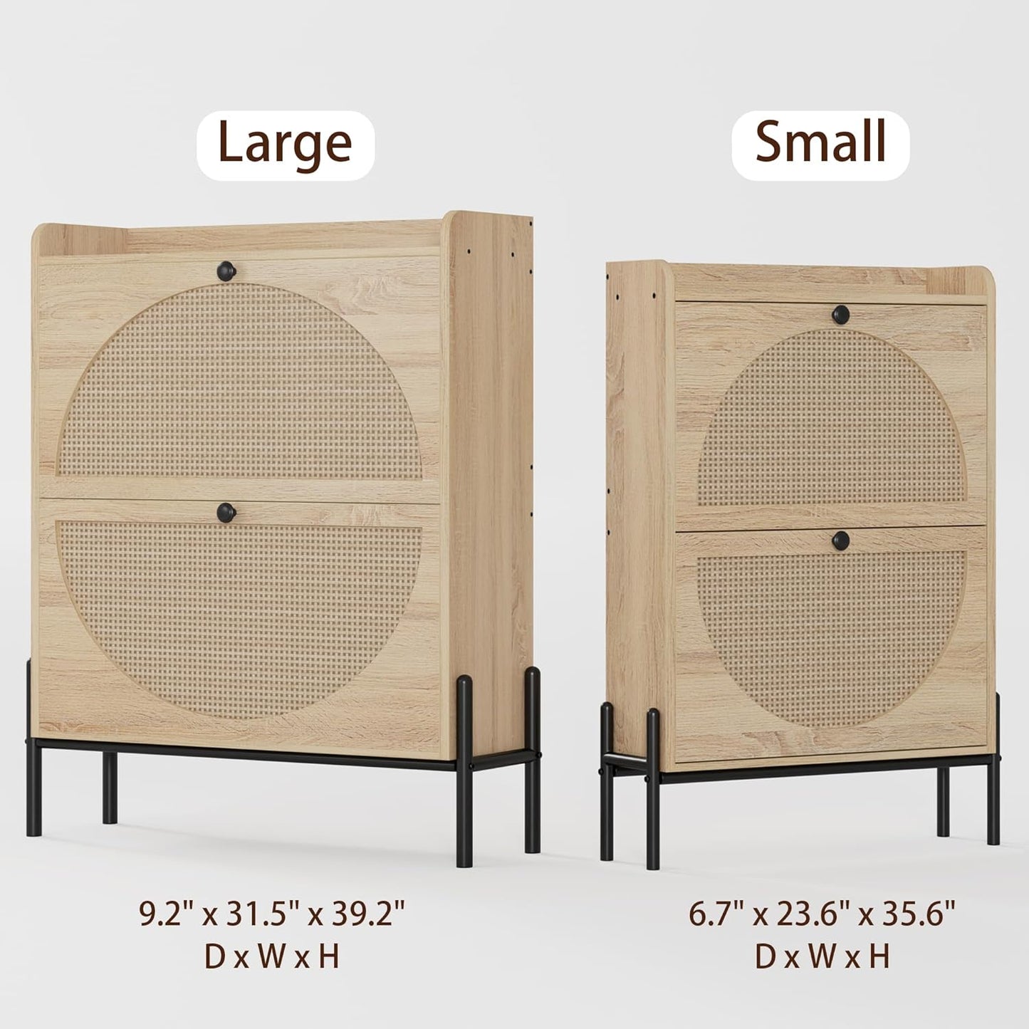 IRONCK Shoe Cabinet Storage with 2 Flip Drawers, Free Standing Wooden Shoe Storage Organizer Cabinet with Rattan Doors for Entryway, Narrow Shoe Rack Cabinet, Oak