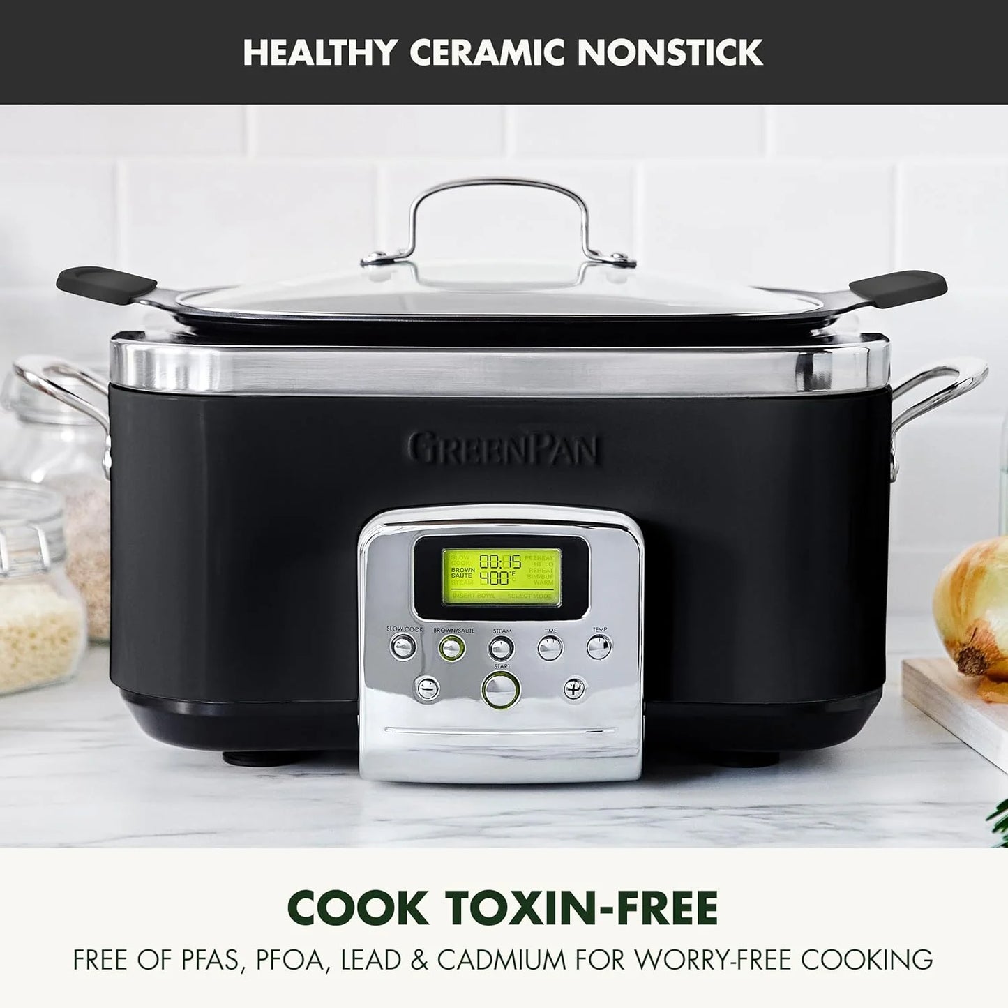 8-in-1 Programmable 6QT Electric Slow Cooker with Dishwasher-Safe Lid and Removable Base