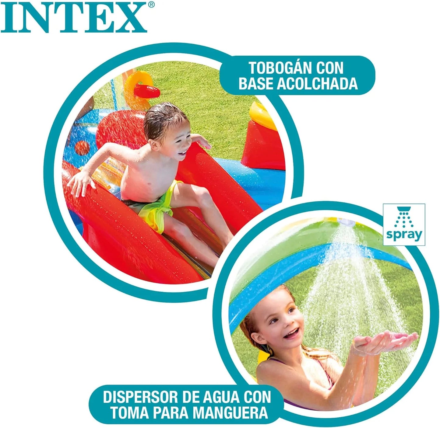 Intex 96" x 78" x 28" Inflatable Jungle Adventure Play Center Spray Kiddie Pool - Backyard Kids Water Slide, Outdoor Blow-Up Splash Pad for Toddlers