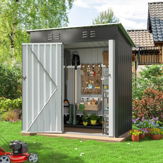 Polar Aurora Durable Metal Outdoor Shed with Lockable Door & Easy Assembly