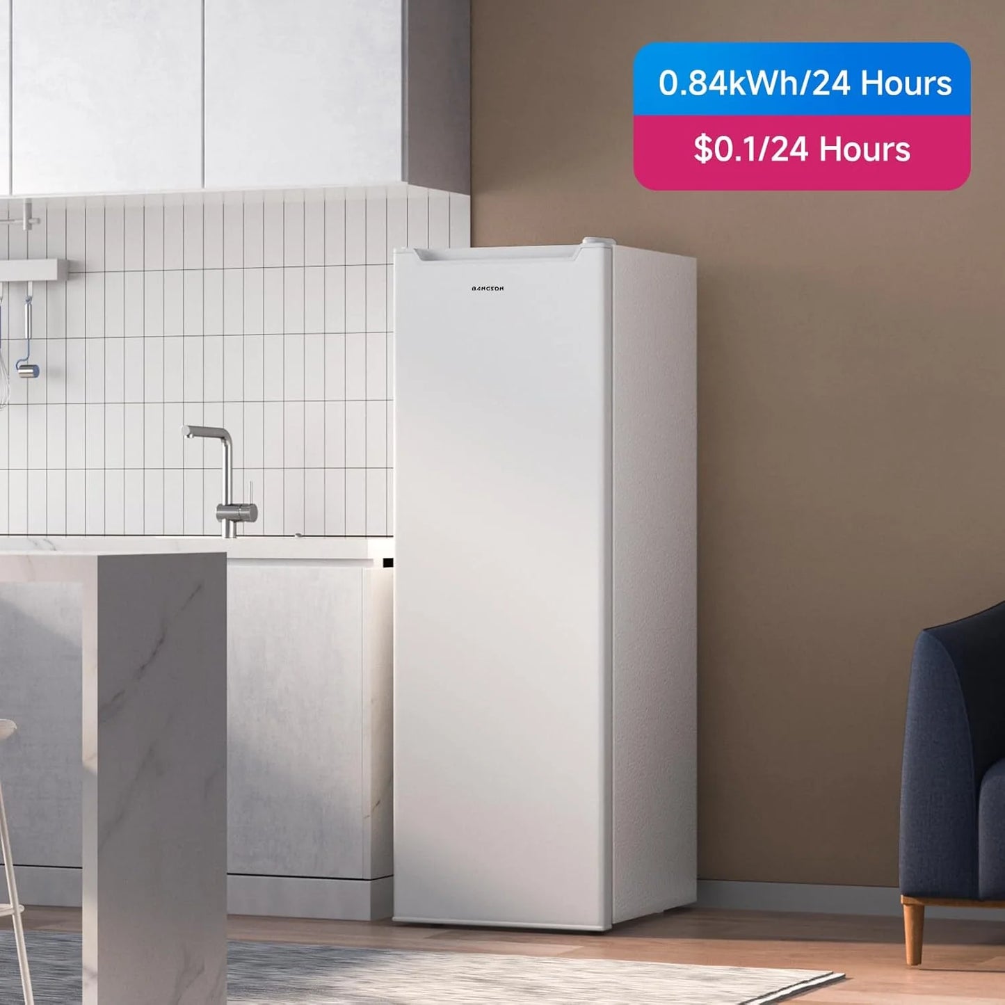 BANGSON Upright Freezer, 7.0 Cu.ft Stand Up Freezer, Convertible Upright Freezer/Refrigerator, Single Door for Kitchen,Garage, Office, Apartment, Silver