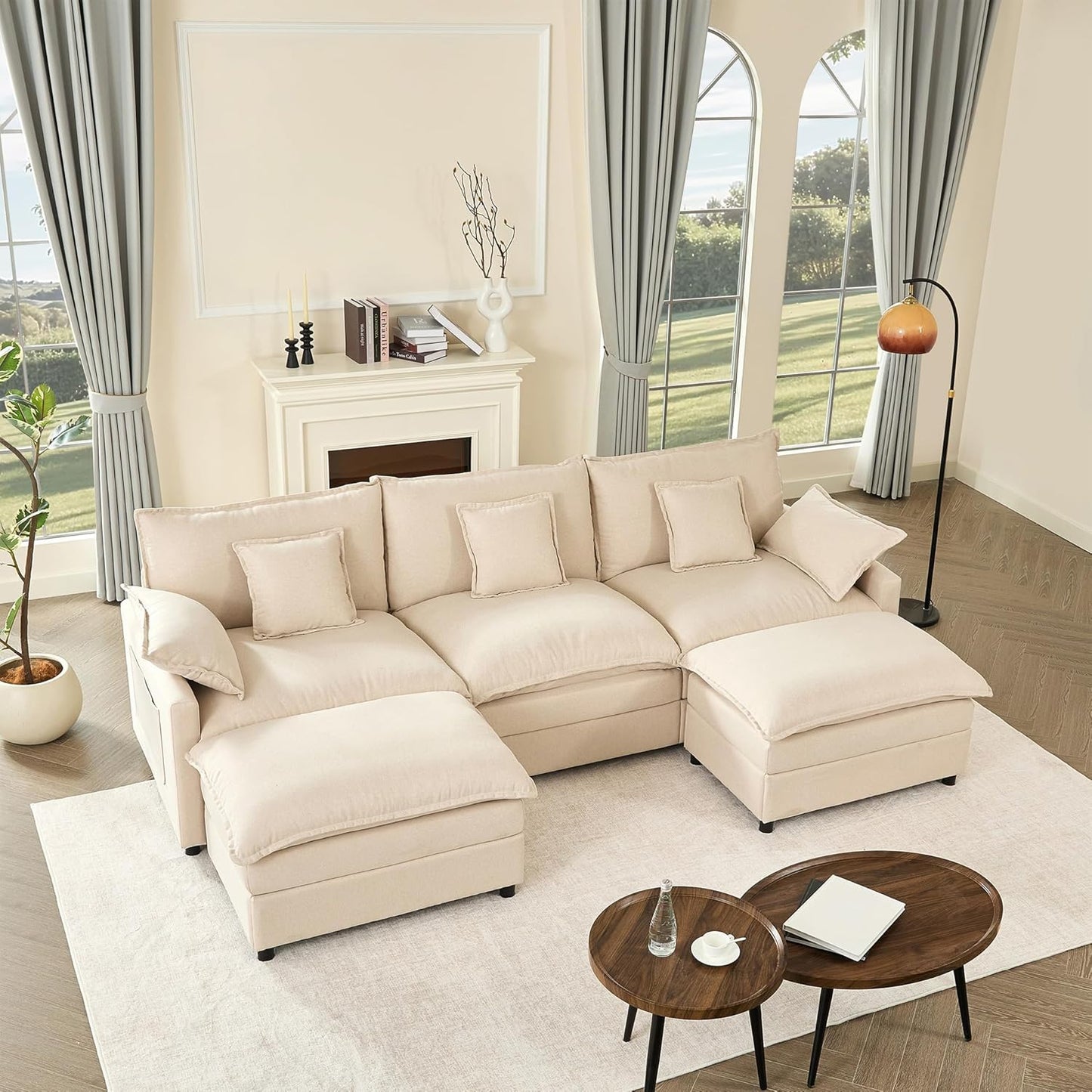 108" U-shaped sofa, modular sofa, three-seater comfortable cloud sofa