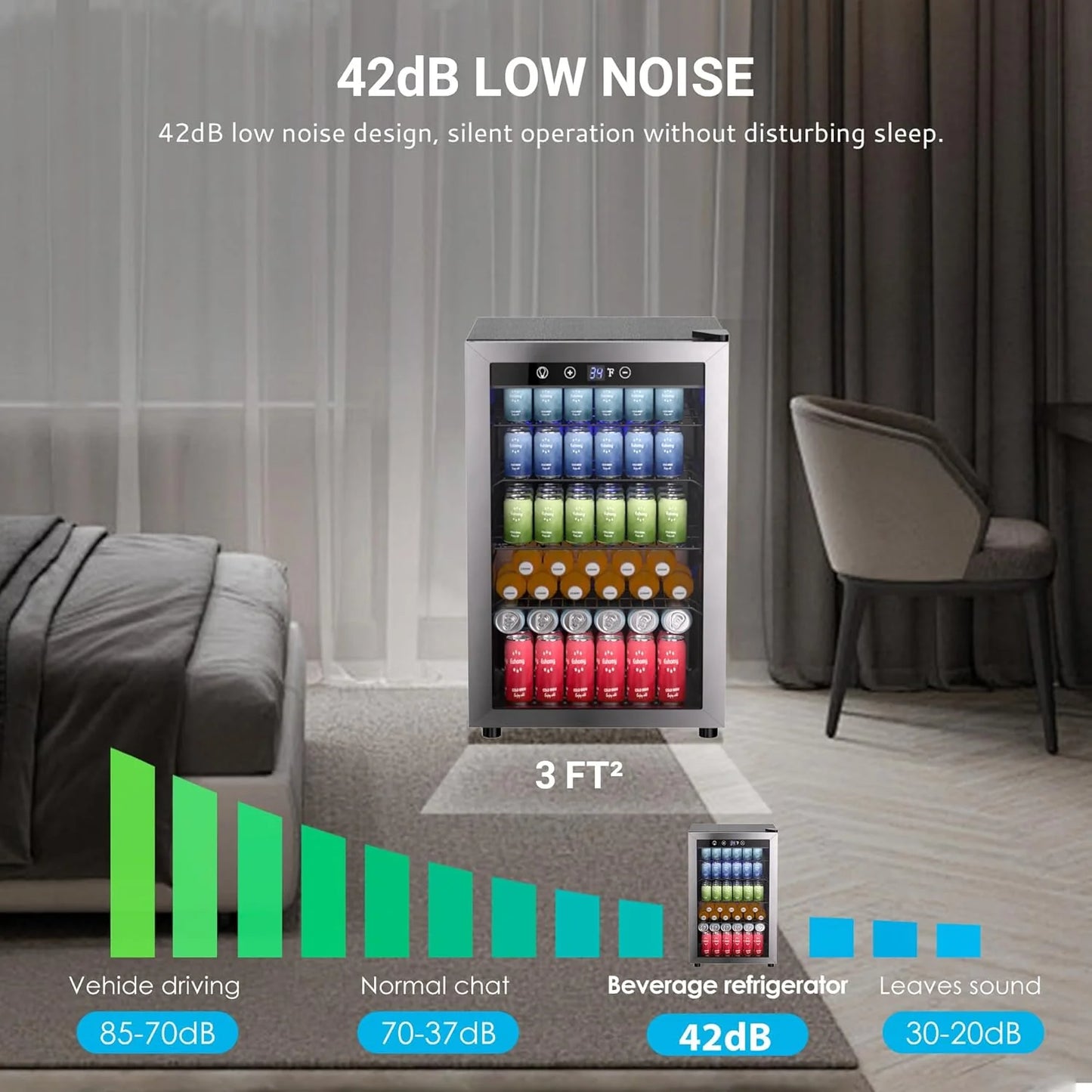 EUHOMY Beverage Refrigerator Cooler, 130 Can Mini Fridge with Glass Door for Soda Beer or Wine, Beverage Cooler for Home, Office, Bar with Adjustable Removable Shelves, Silver