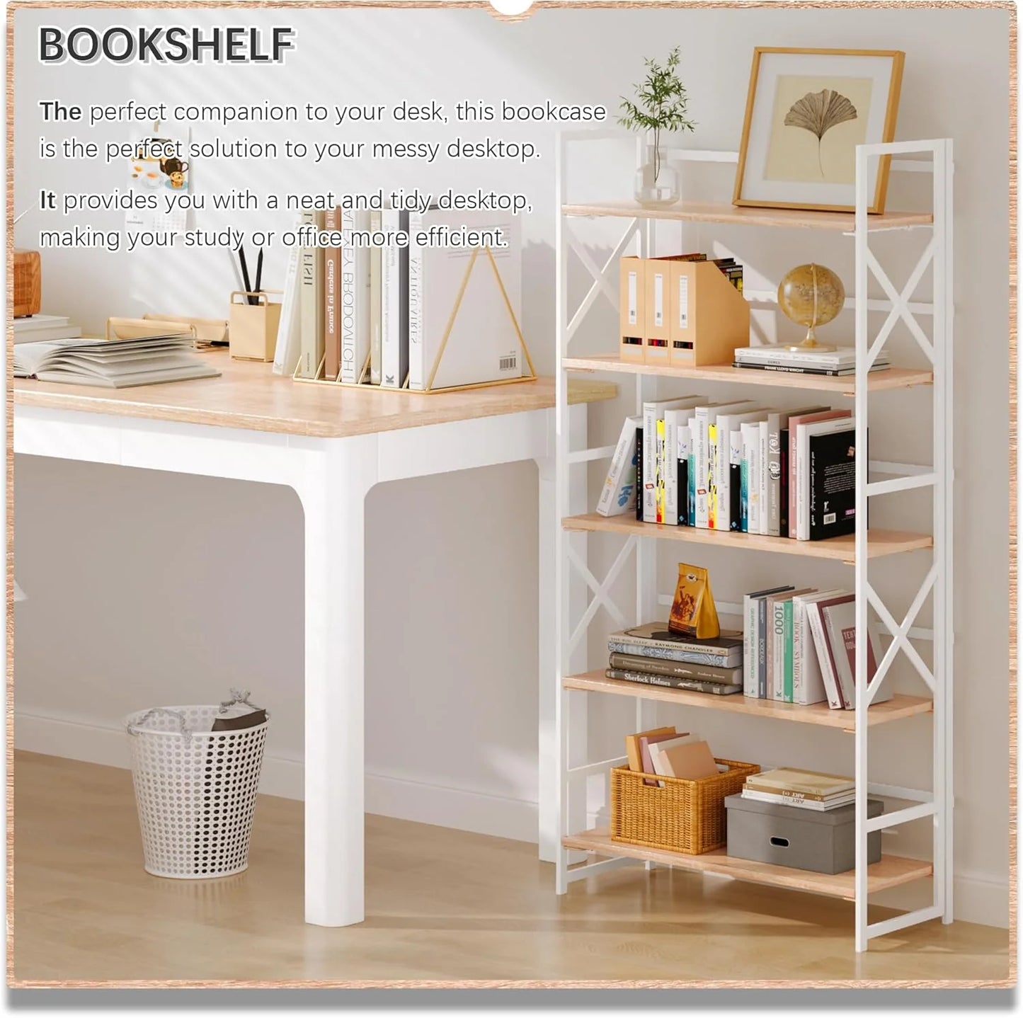 5 Tiers No Assembly Book Shelves 51.2" H Folding Bookshelf Bookcase