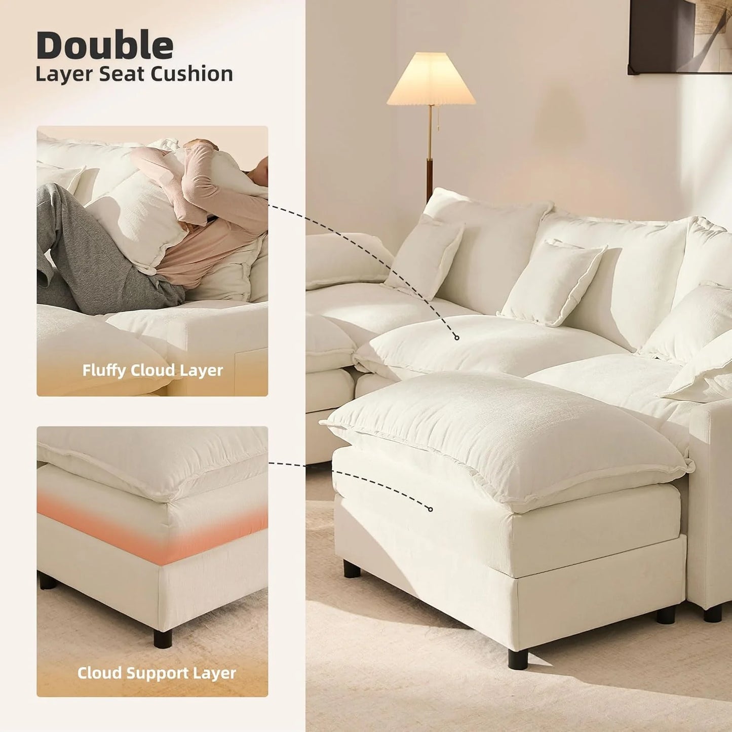 108" U-shaped sofa, modular sofa Comfortable cloud sofa