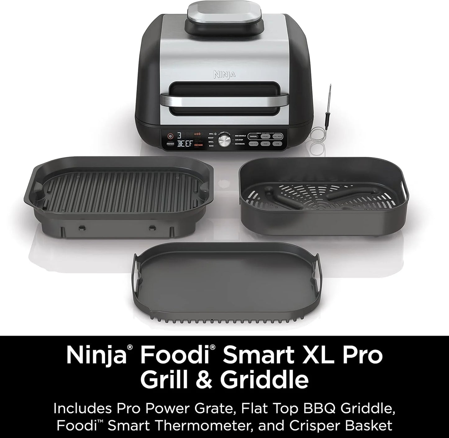 Ninja Foodi Smart XL 6-in-1 Indoor Grill with Air Fry, Bake, Roast, Broil, and Dehydrate, Smart Thermometer