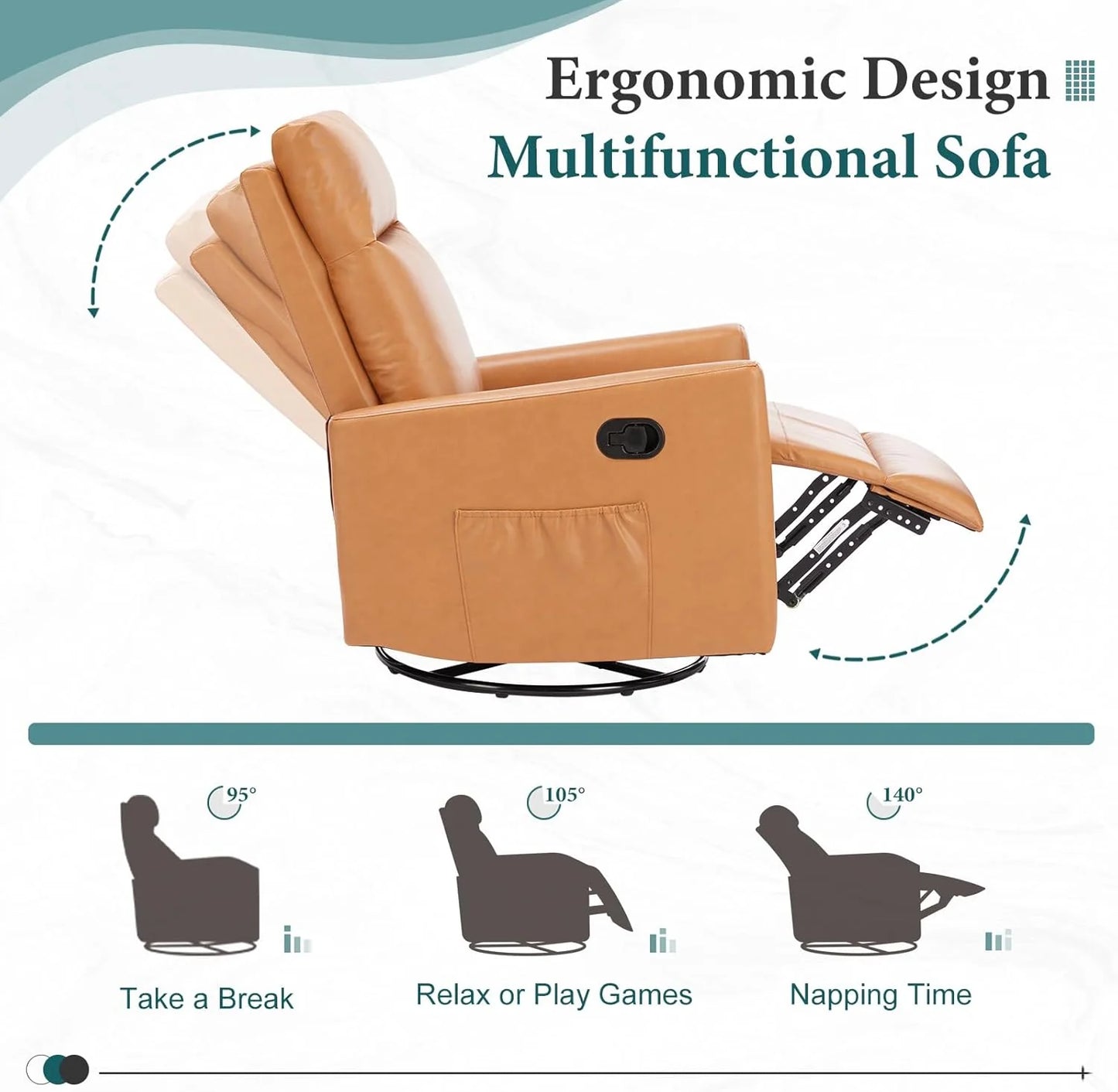 Swivel high-back rocking chair with footrest, padded glider baby chair with comfortable deep seat