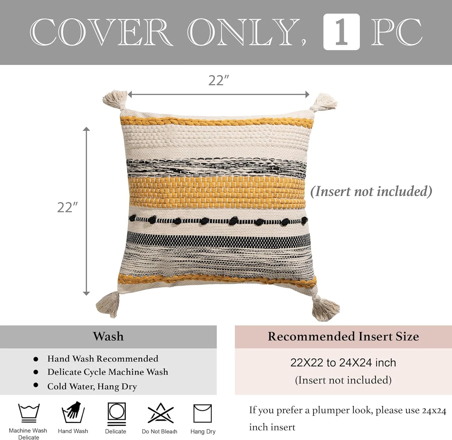 Blue Boho Decorative Throw Pillow Cover 20x20